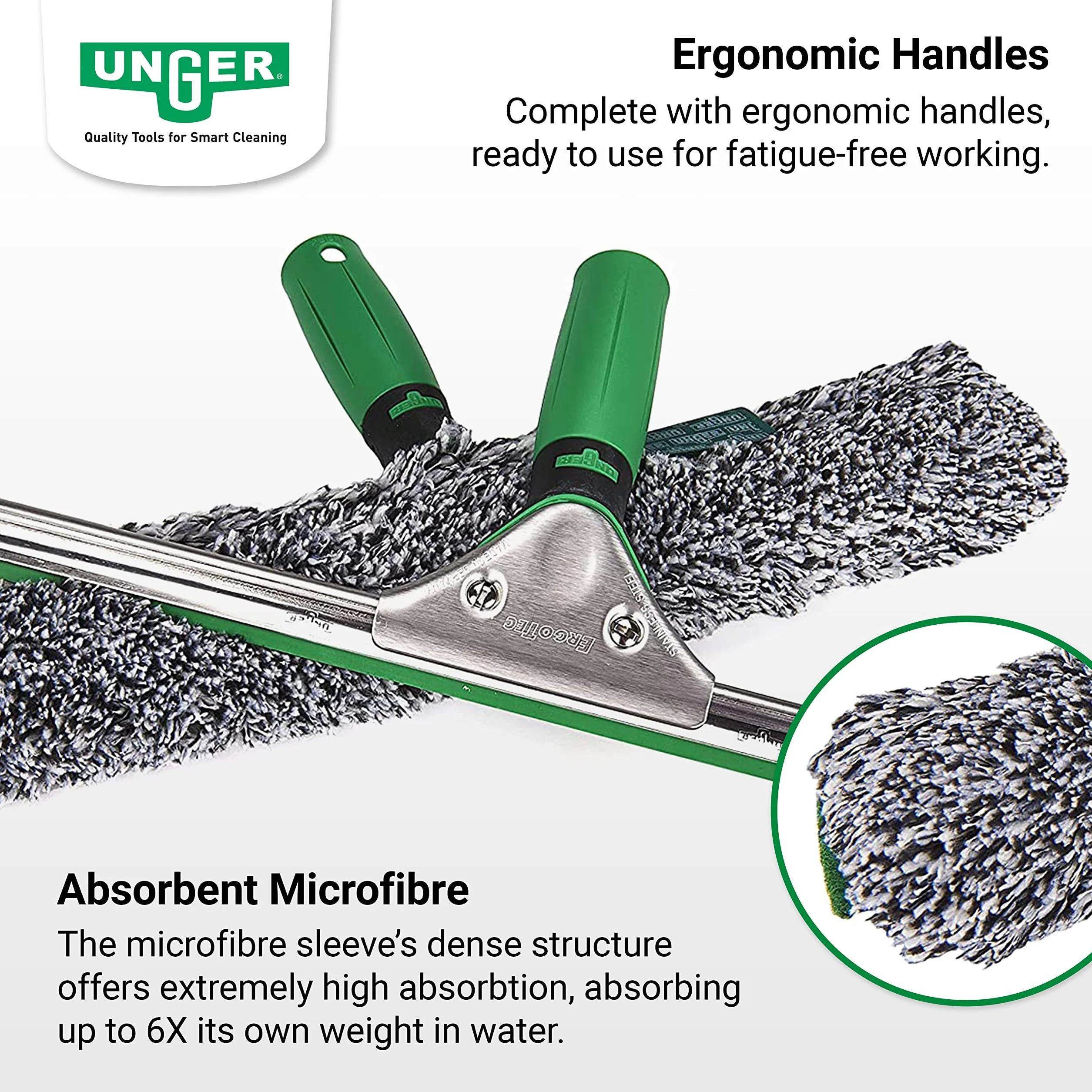 Unger AK011AUNGER ErgoTec zestaw startowy do czyszczenia okien 2 w 1 - rakla i rękaw do spryskiwacza z mikrofibry, zielony, 35 cm