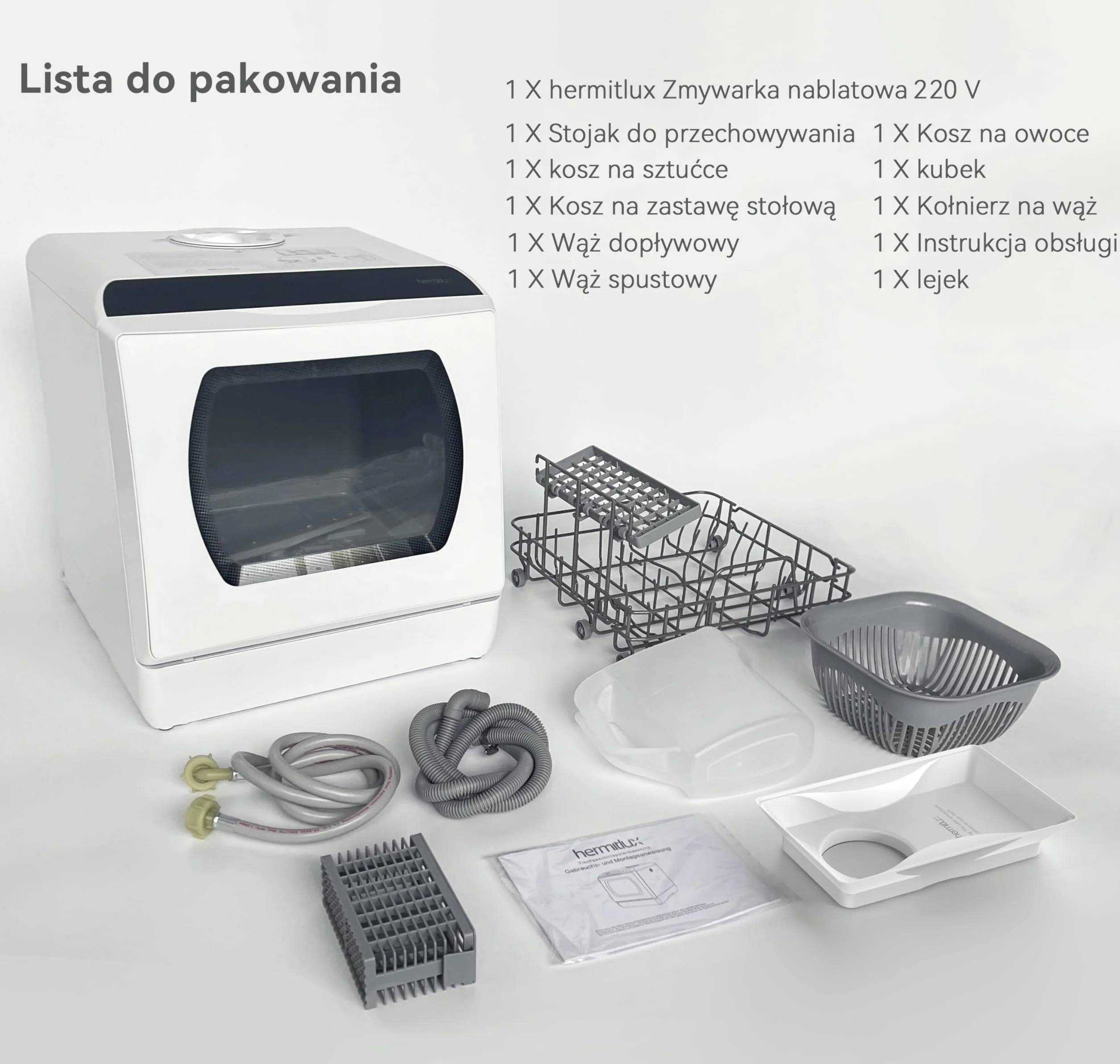 Mini zmywarka stołowa 43 cm 4 sztućce 175 kWh/rok biały