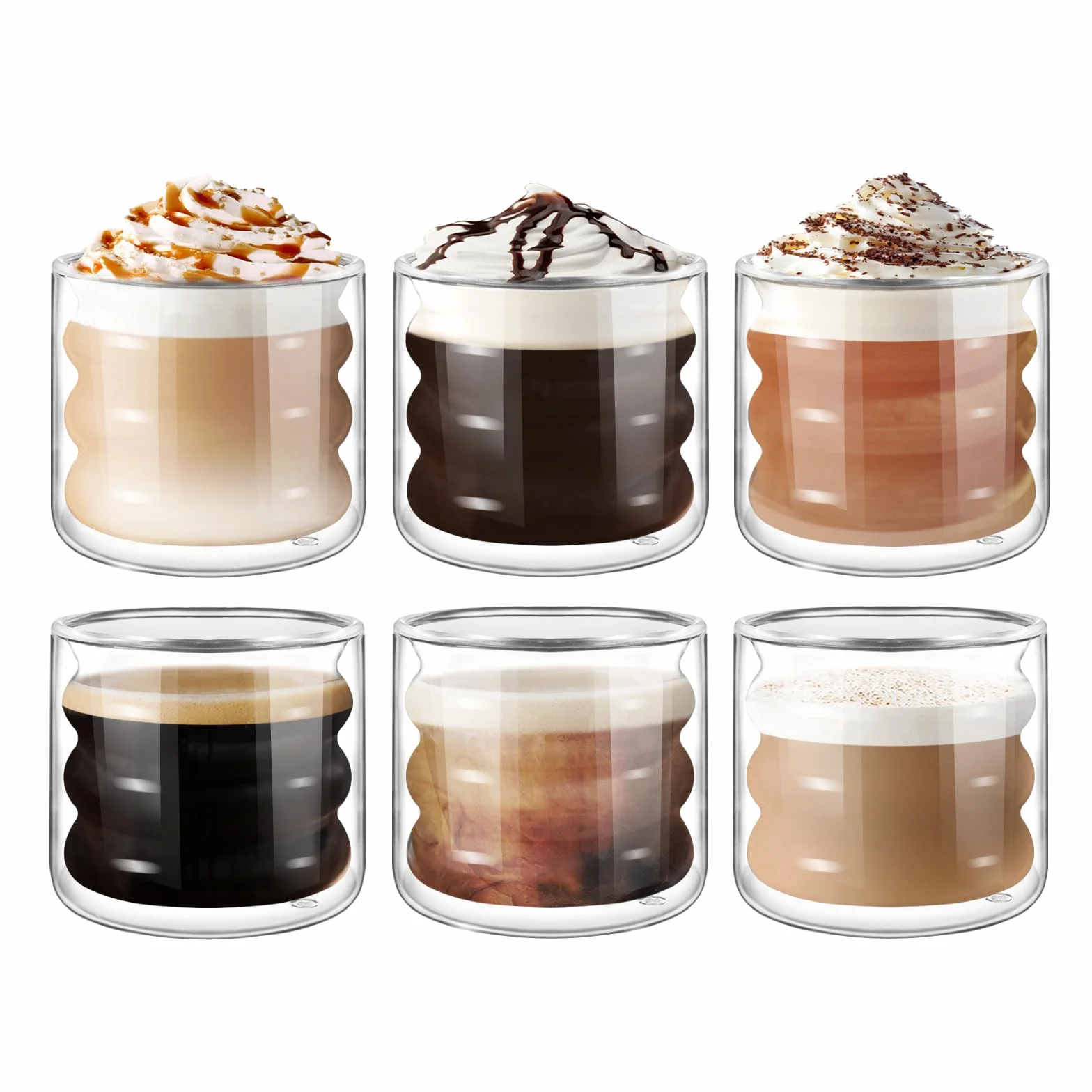Ecooe Zestaw 6 szklanek w kształcie spirali 120ml podwójne ścianki do espresso