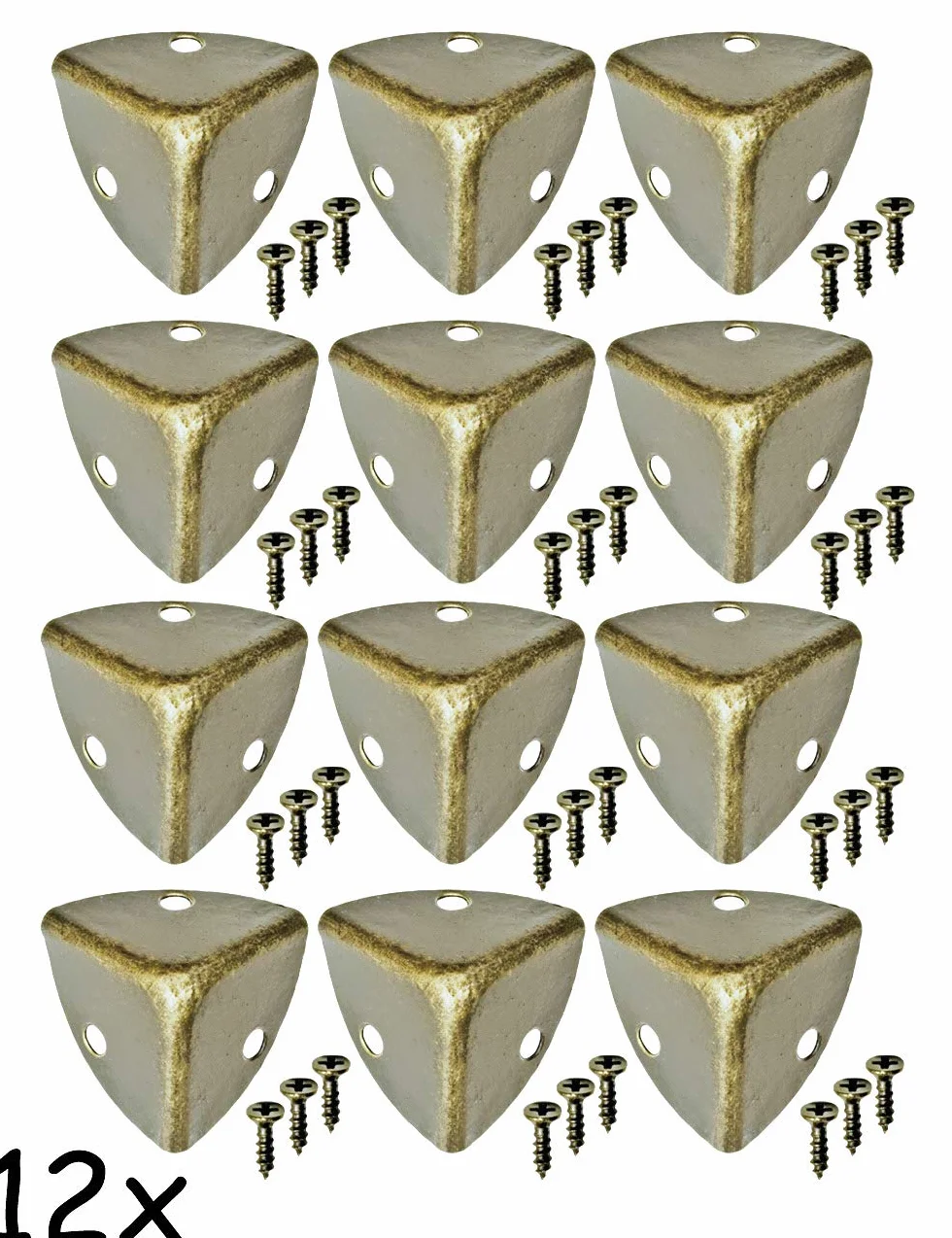 Fuxxer 12 x antyczne narożniki meblowe, zaokrąglone, metalowe okucia, ochrona krawędzi, mosiądz vintage, 21 x 21 mm