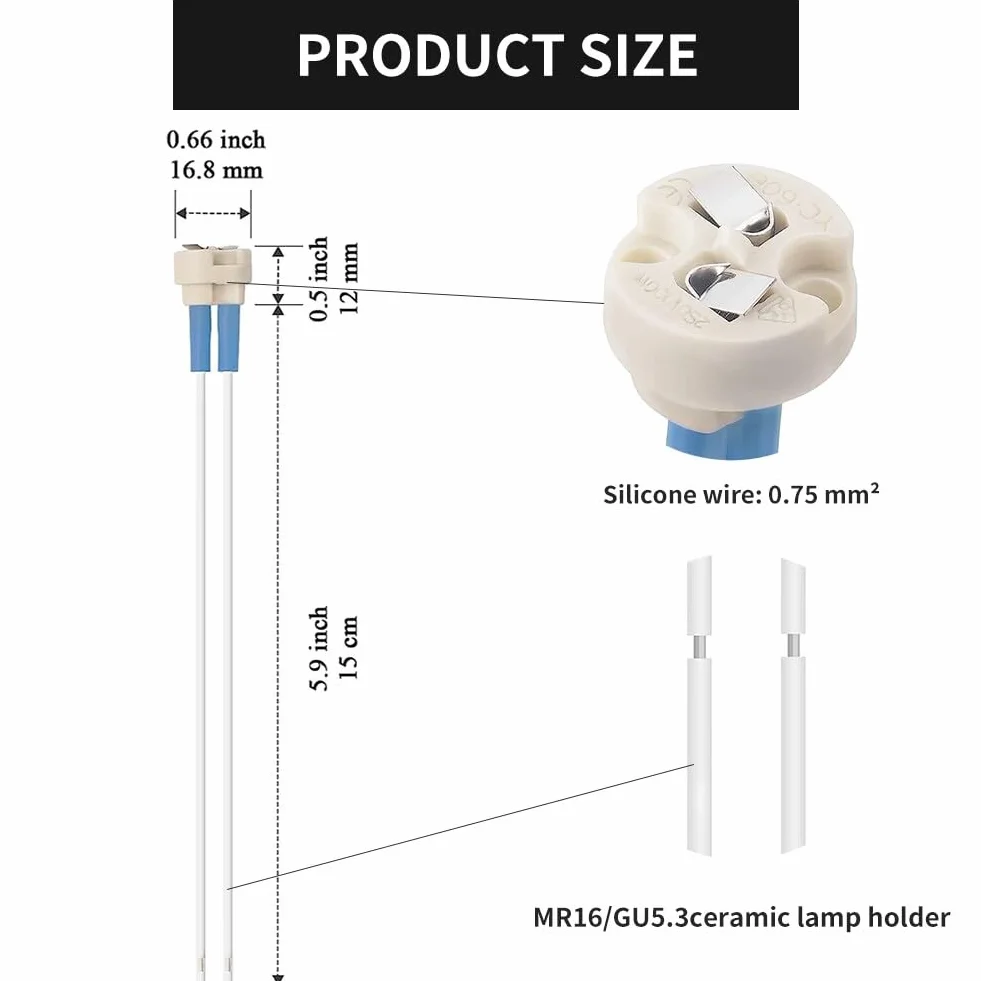 Butyeak MR16 MR11 oprawka żarówki, 10 sztuk, podstawa ceramiczna, bi-pin, biała, 250 V, 100 W