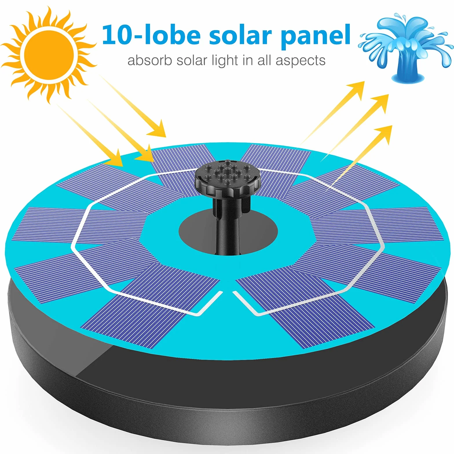 AISITIN Zewnętrzna fontanna solarna 3 W, pompa solarna z akumulatorem i 6 dyszami, do kąpieli ptaków i fontanna ogrodowa