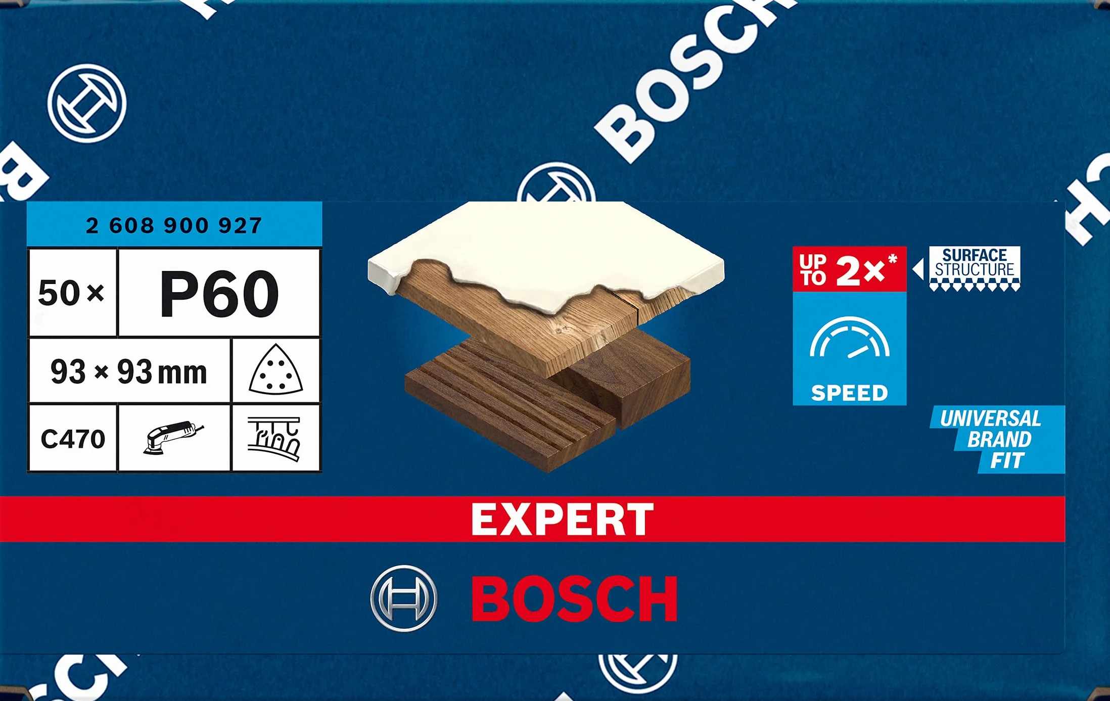 Bosch 50x Papiery ścierne EXPERT C470 (do Farba na drewnie, Twarde drewno, Ø 93x93 mm, Ziarnistość 60, Professional Akcesoria Szlifierka delta)