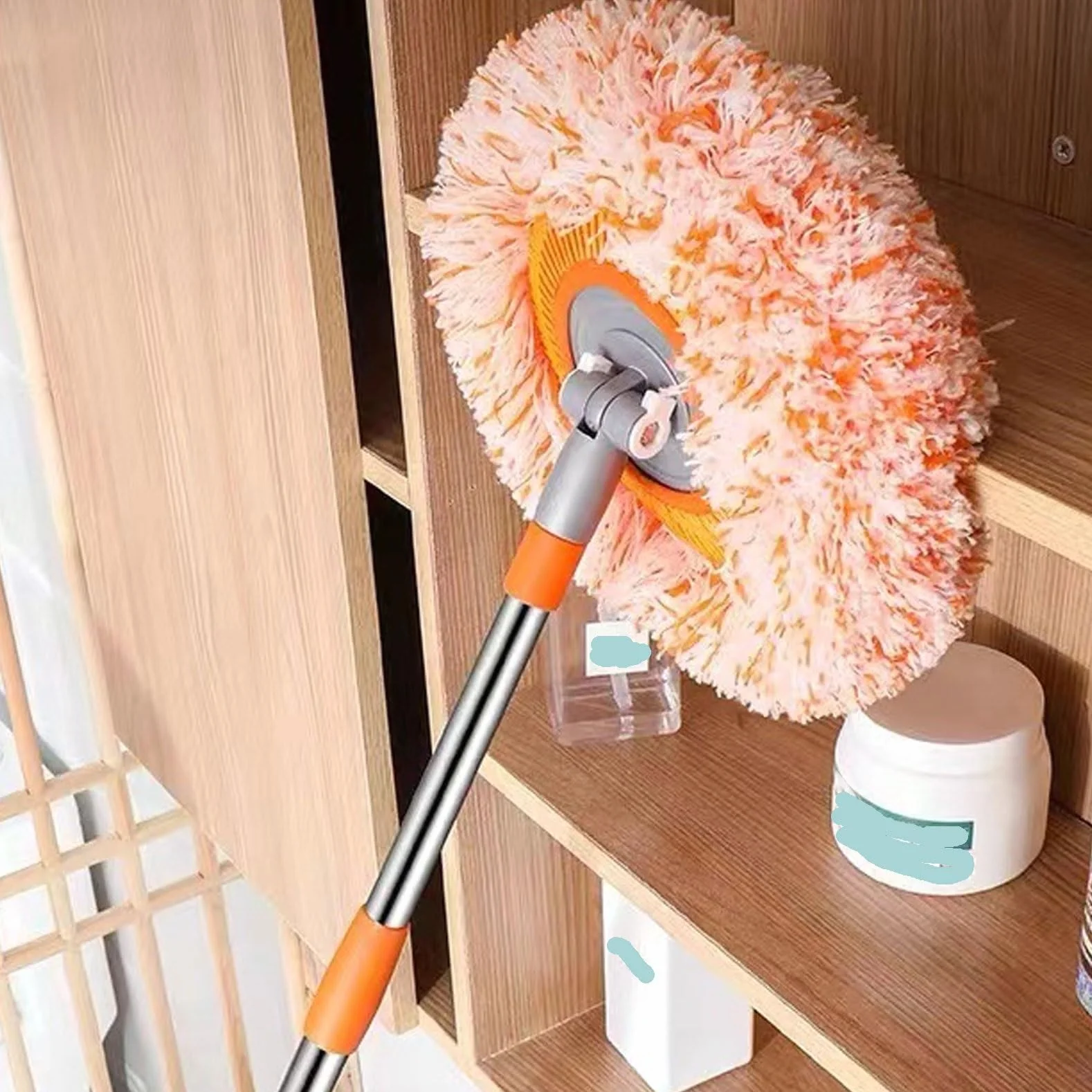 Mop Do Czyszczenia Z Możliwością Obrotu O 360° I Długą Rączką, Wielofunkcyjny, Do Czyszczenia Domu, Na Ścianę, Sufit, Okno, Podłogę(Orange,1.5m)