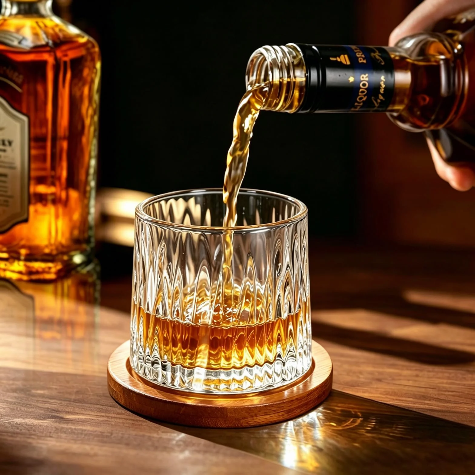 Kryształowa szklanka do whisky 275 ml z drewnianą podstawką