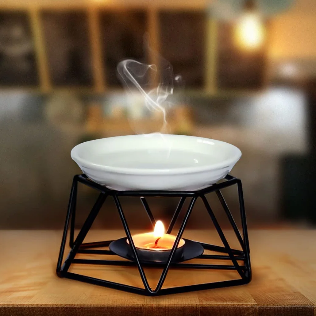 Stylowa, romantyczna ceramiczna lampa zapachowa, dyfuzor zapachów, Tealight Candle Holder Oil Burner-czarny