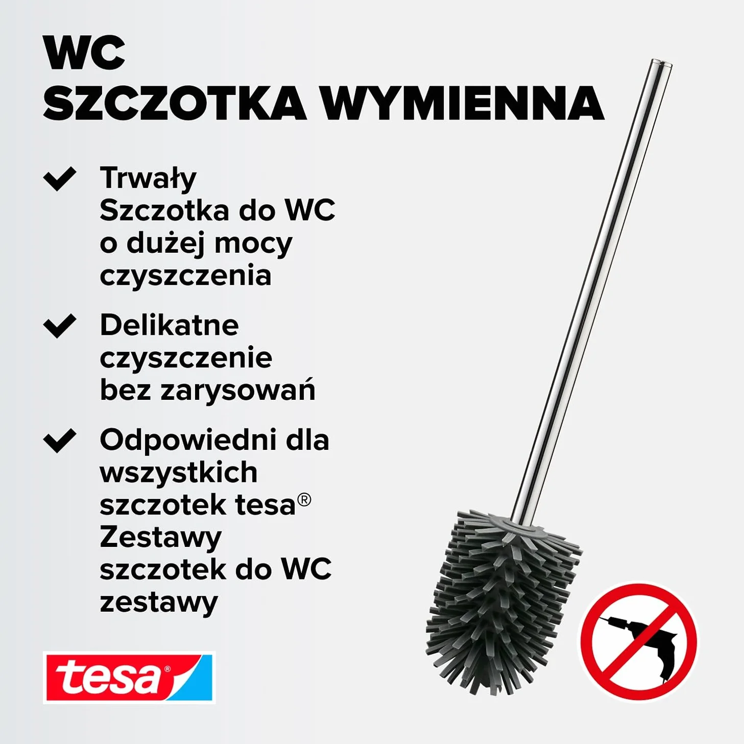 tesa silikonowa szczotka do toalet wymienna chromowany metalowy uchwyt 37,4 x 7,1 x 7,4 cm ciemnoszara