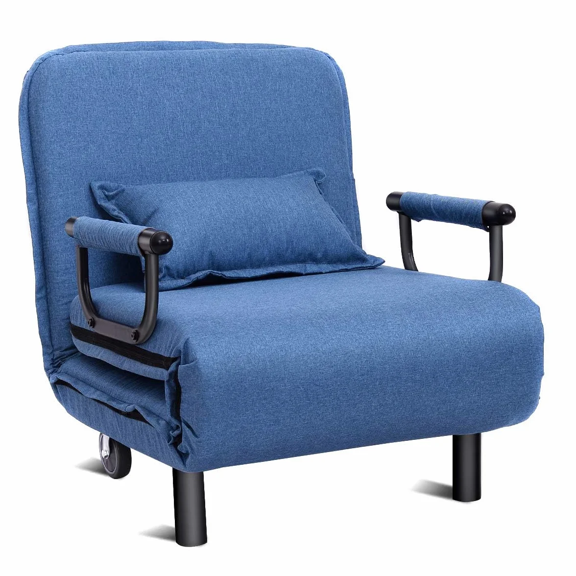 COSTWAY Fotel do spania 3 w 1 z funkcją łóżka, sofa do spania, składana, fotel składany, sofa z regulowanym oparciem, w zestawie poduszka, do sypialni, salonu, biura (niebieski)