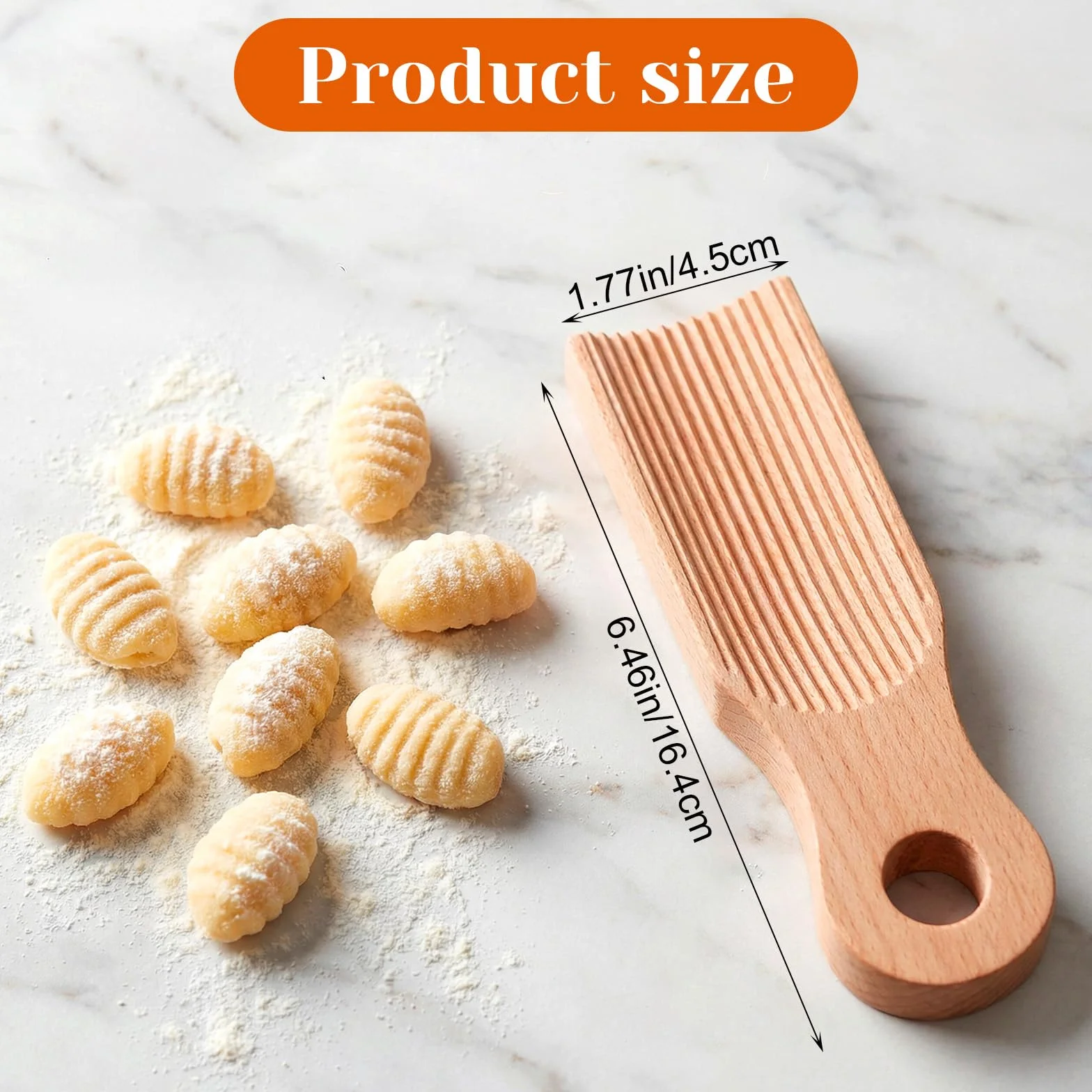 Drewniana deska do gnocchi 16,5 cm brzozowa zakrzywiona garganelli ze spiralnymi rowkami