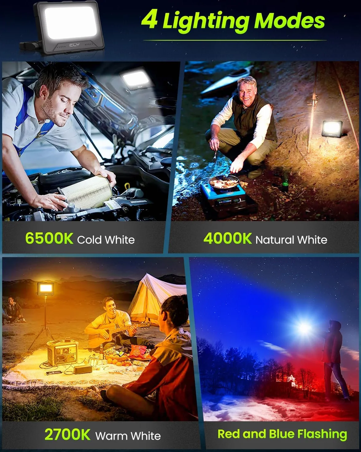 CLV Ładowalny reflektor LED USB 60 W 12000 MAH Przenośny magnetyczny reflektor budowlany 4 tryby oświetlenia i 5 poziomów jasności Awaryjna bateria zewnętrzna z panelem słonecznym na kemping
