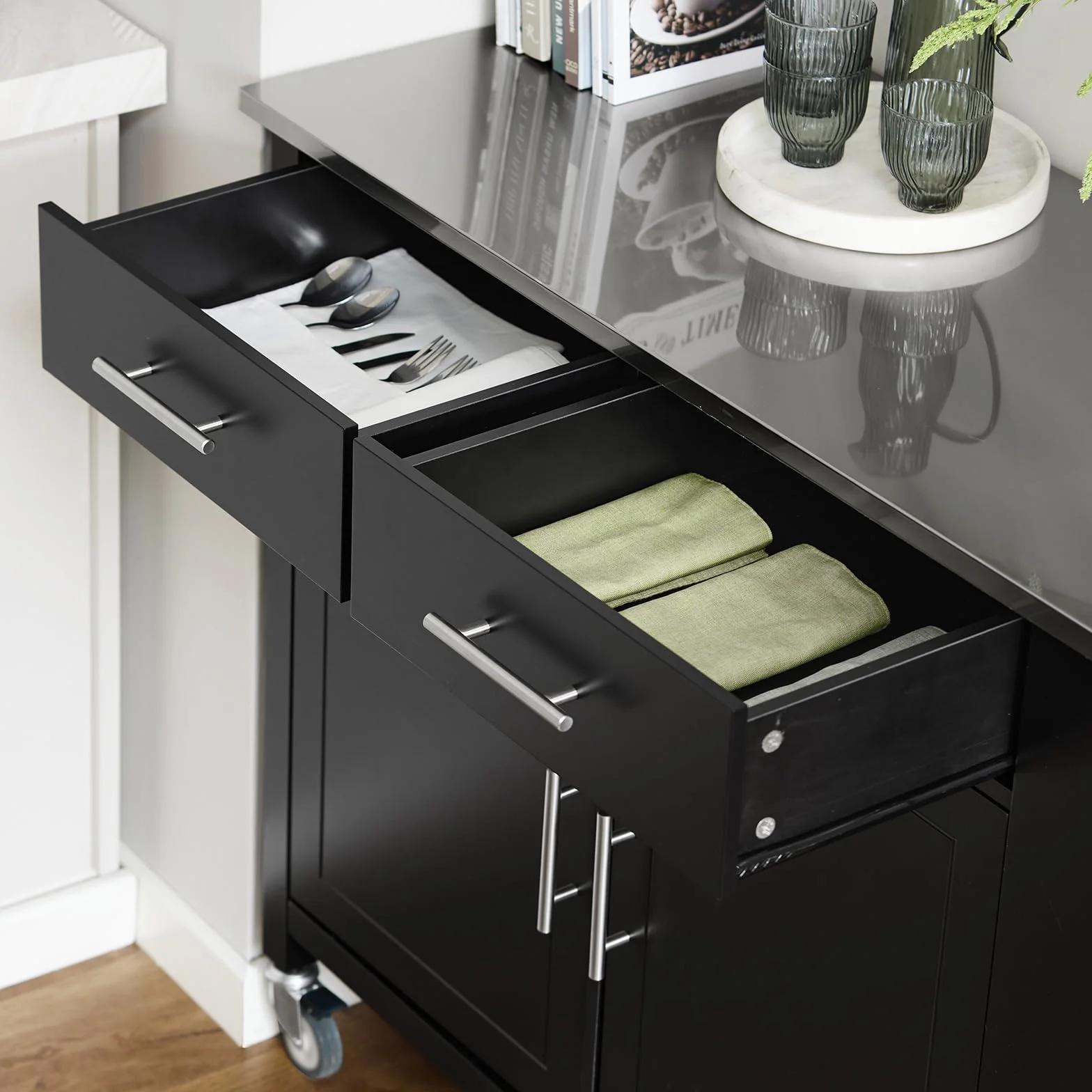 SoBuy FKW108-SCH Wyspa kuchenna Wózek Barek Kuchenny na Kółkach Stolik Szafka Mobilna Kredens
