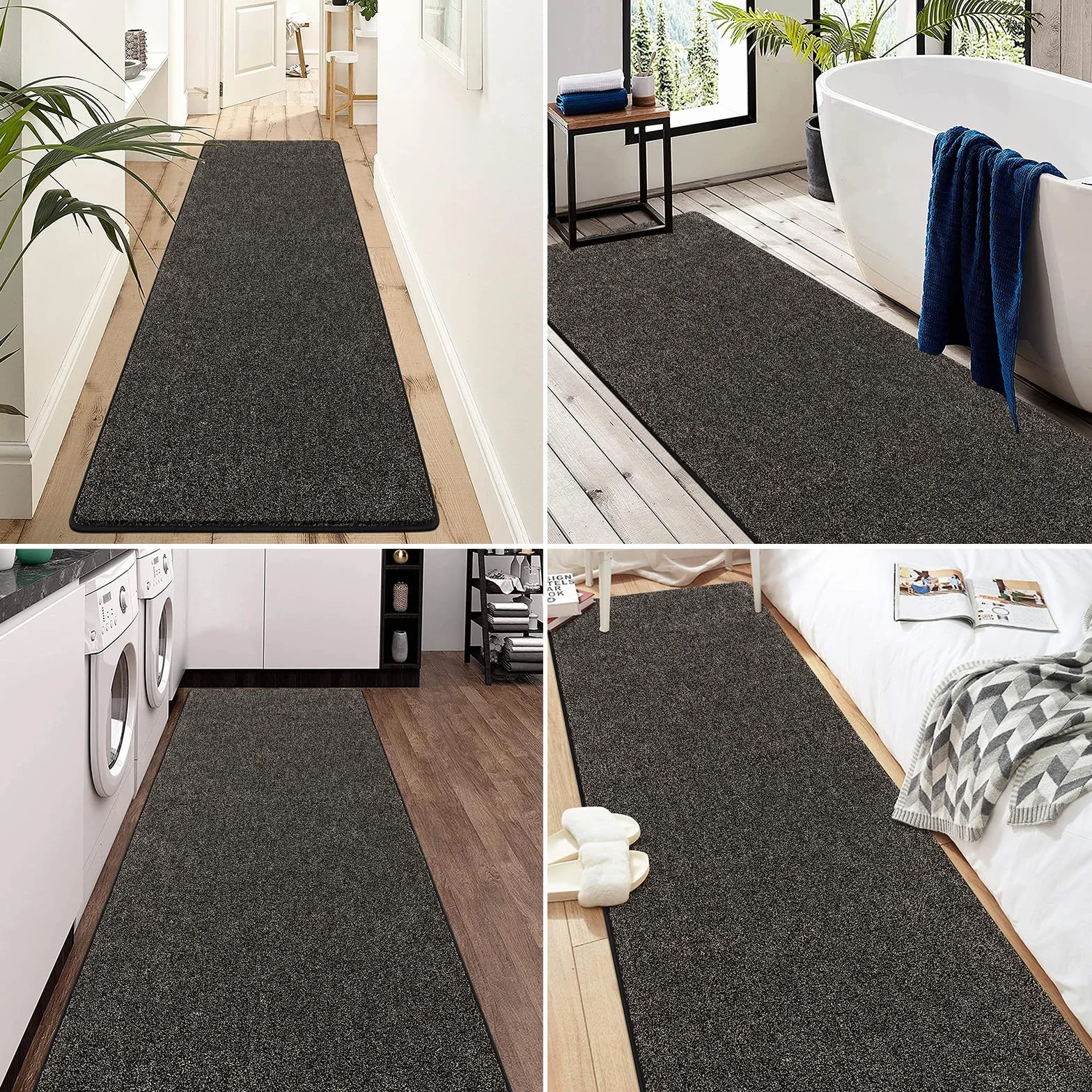 Enyhom 80 x 200 cm dywan do wejścia, antypoślizgowy dywan do korytarza, można prać, szeroki dywan podłogowy do salonu, sypialni, pralni, kuchni, czarno-szary