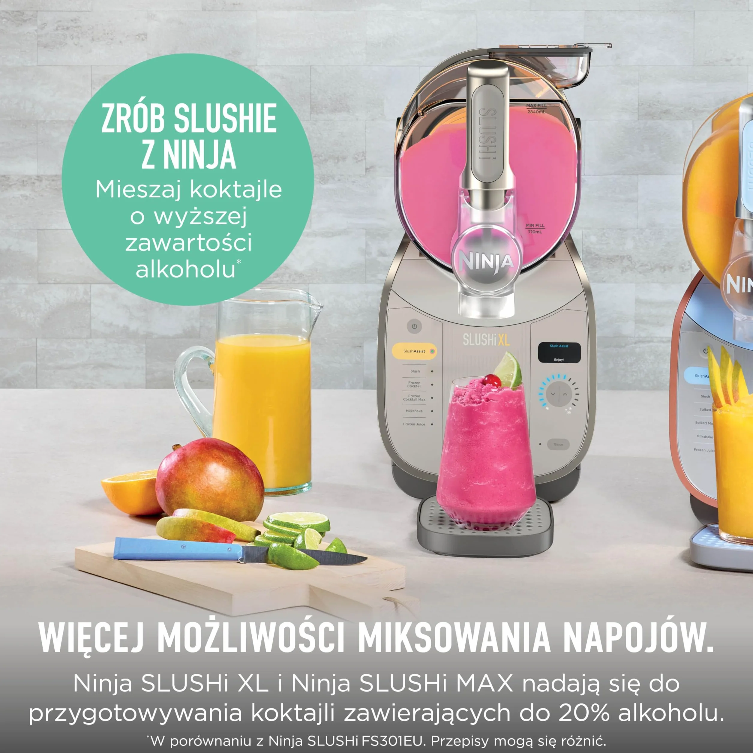 Ninja SLUSHi XL wielofunkcyjna maszyna do mrożonych napojów z technologią SlushAssist, Bardzo duża pojemność 3,7l (maks. napełnienie 2840 ml), Przygotuj slushie, mrożone koktajle itp., Mocha FS601EUBR