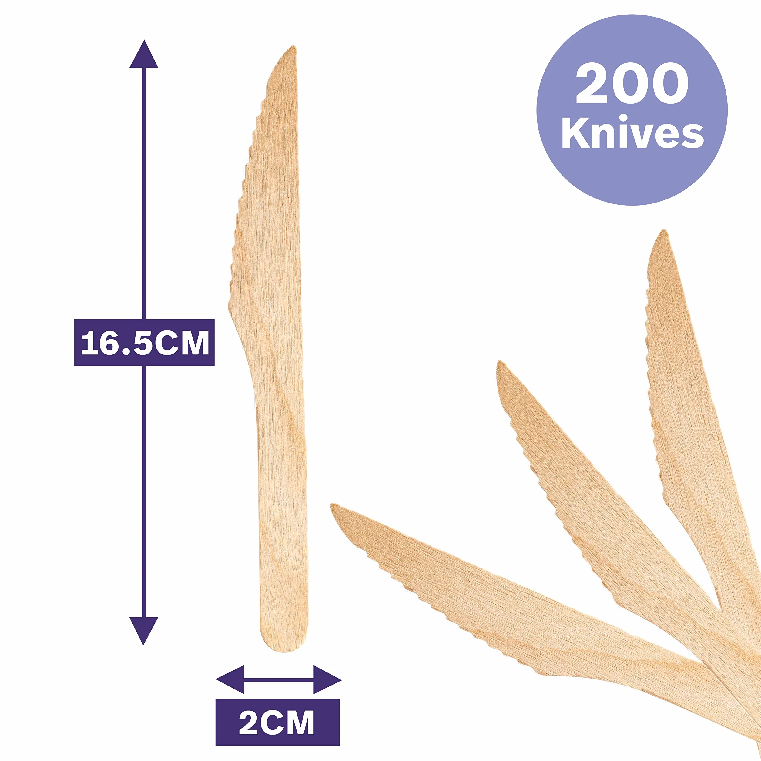 Matana - 200 Premium Eco-Friendly Wooden Knives - Biodegradable
