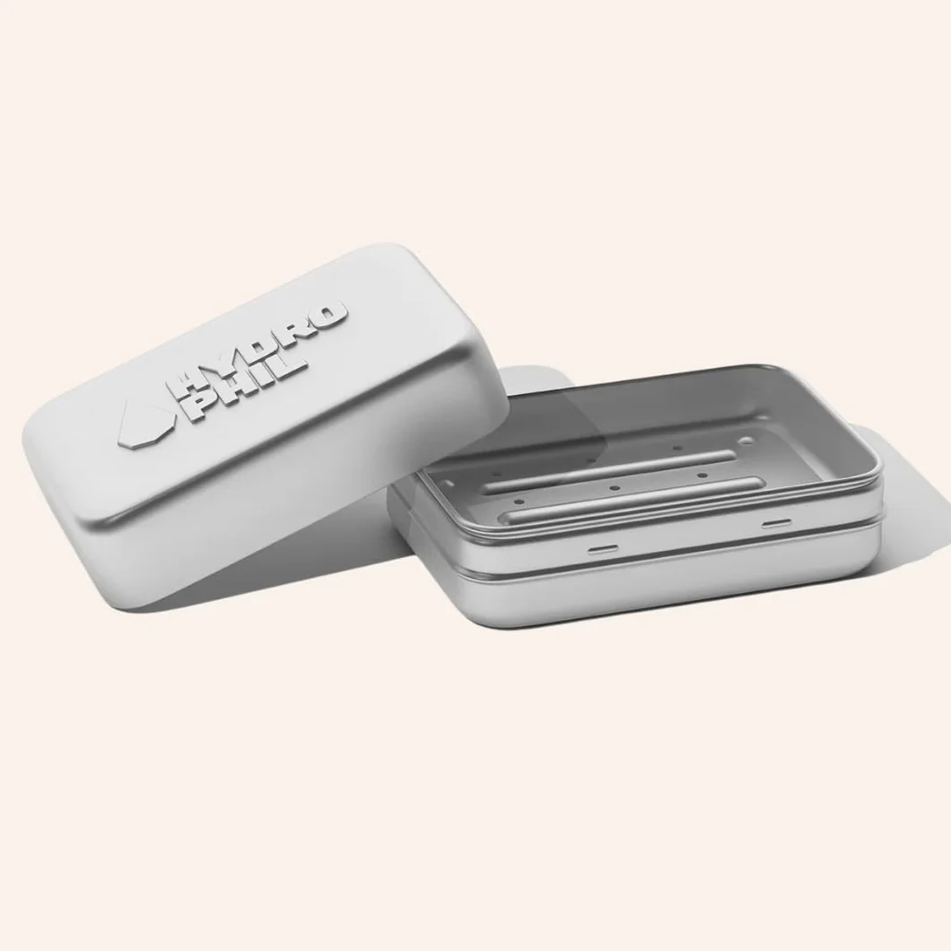 Hydrophil Mydelniczka z aluminium, w 100% bez plastiku, z kratką ociekową, srebrna, podróżna, wodoszczelna, mydelniczka, pojemnik na mydło, na podróż, kemping i do domu (1)
