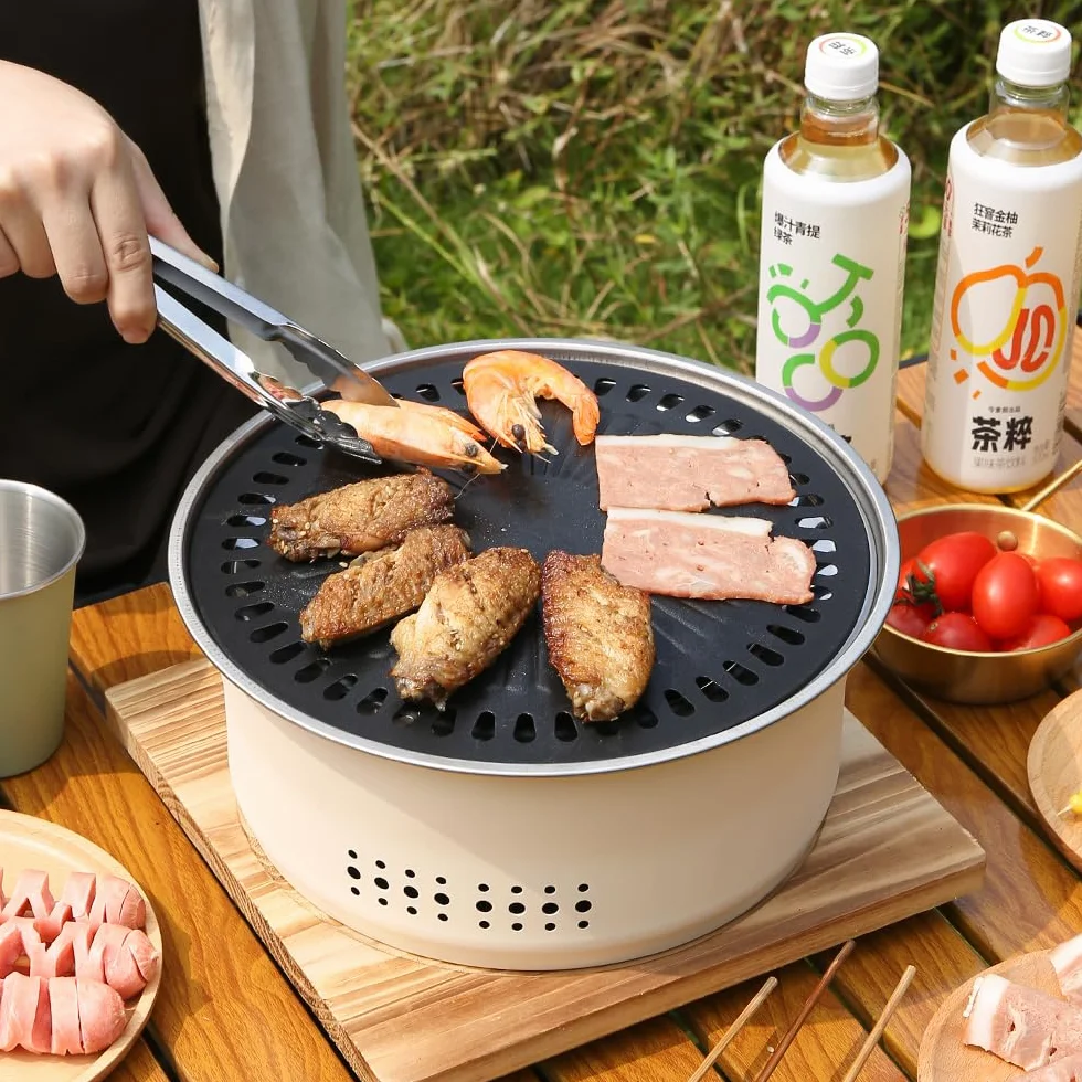 SANQIAHOME Przenośny grill na węgiel ze stali nierdzewnej, 25 cm, antypoślizgowy, okrągły, grill lub gorący garnek, wrząca woda, piec na węgiel drzewny do domu, na imprezę na świeżym powietrzu,