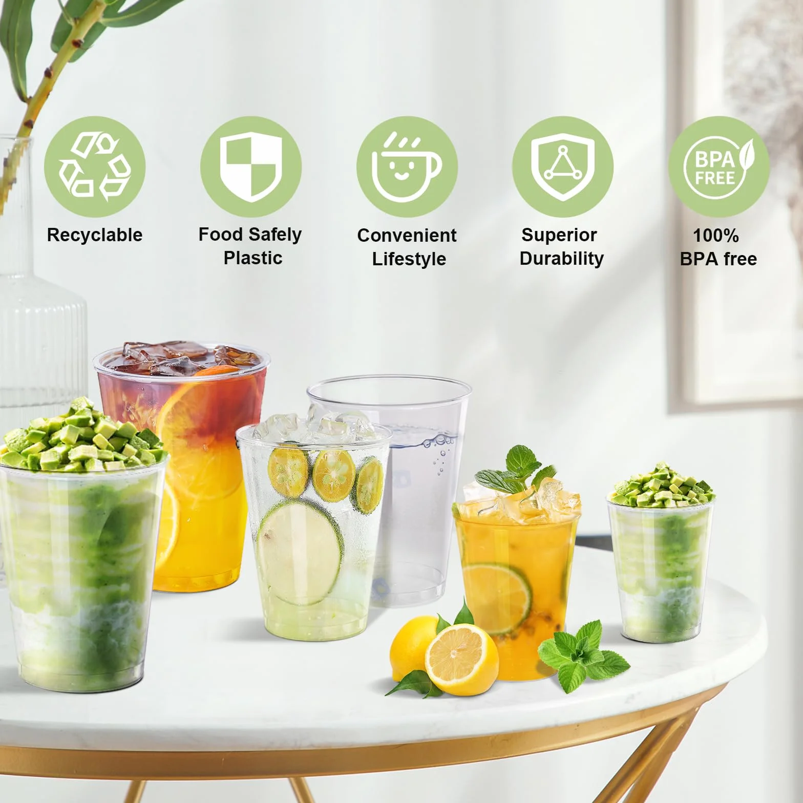 Gucass 100 szt. kubków do picia z twardego plastiku 480 ml wielokrotnego użytku zestaw imprezowy