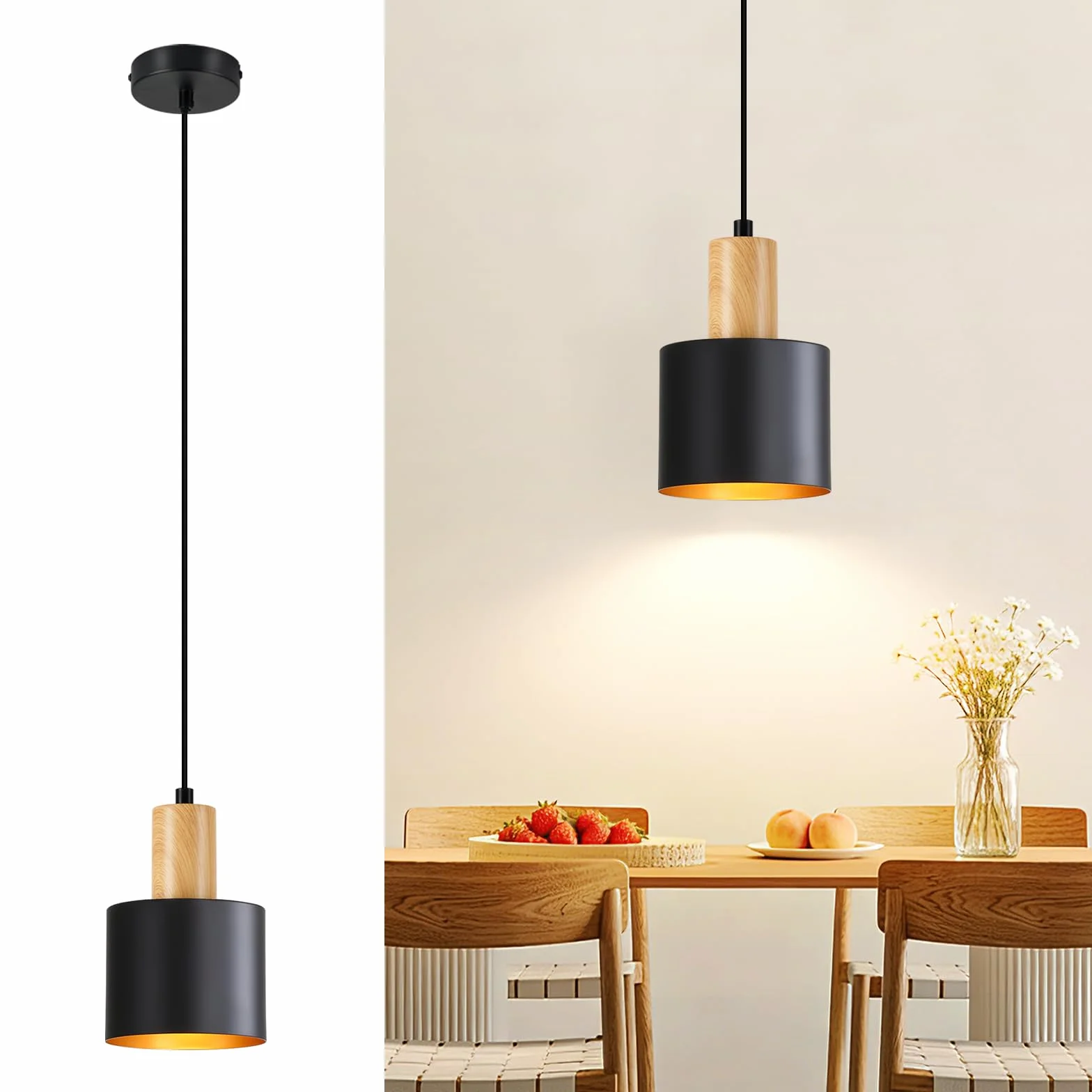 Retro Lampa Wisząca E27 Czarna - Podwieszany Wiszący żyrandol do Stółu jadalni sypialni Kuchni Wyspy, bez Żarówki