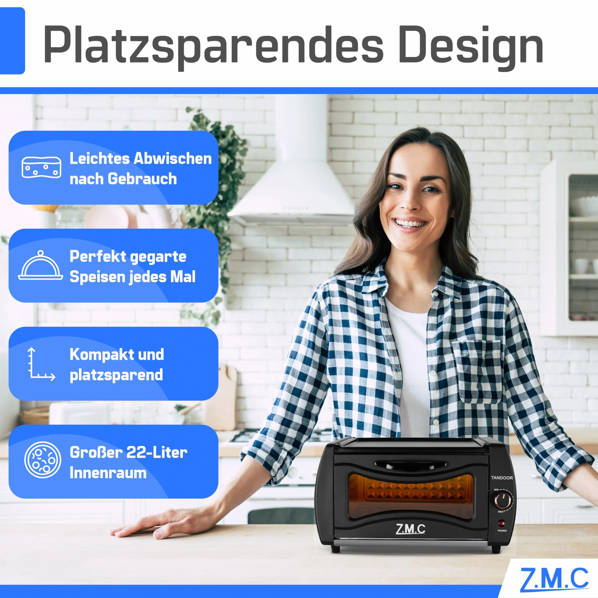 ZMC Mini Tandoor 2100 W 22 l – piekarnik do lahmacun, pizzy, naan i chleba, w zestawie blacha do pieczenia i ruszt do grillowania. Szybkie nagrzewanie, idealny