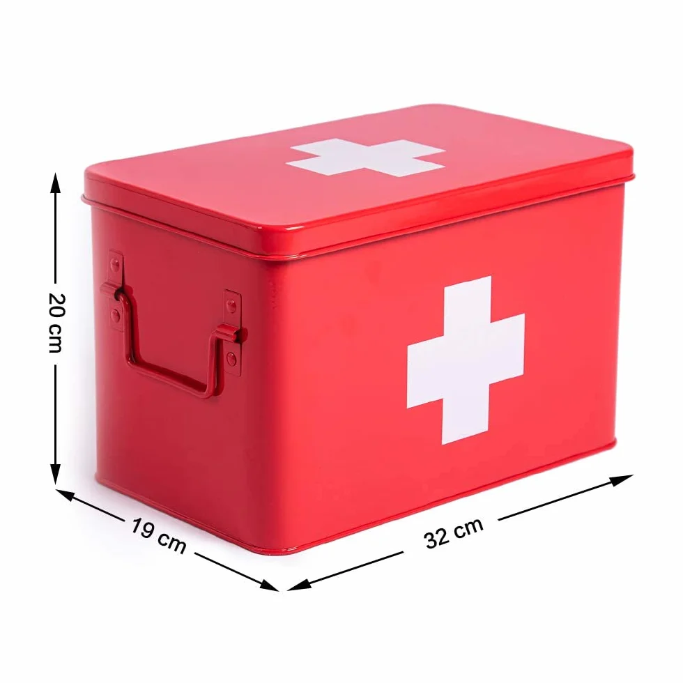 Theo&Cleo Medizin Box Metall, Erste Hilfe Kasten Koffer Schrank, Arzneischrank Medizinkoffer Retro, Medizinschränke Groß XXL, 32 * 19 * 20 cm Rot