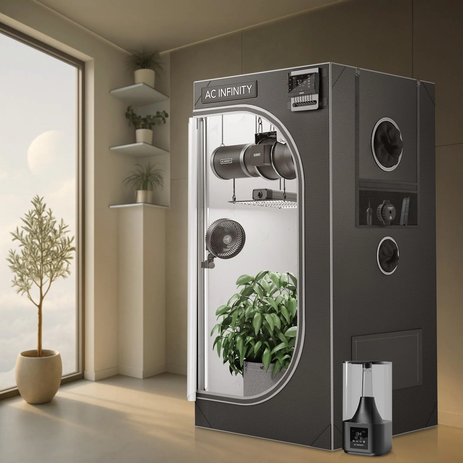 AC Infinity CLOUDLAB 642, namiot Advanced Grow 120 × 60 × 180 cm, płótno Mylar 25 mm, stalowe pręty 25 mm, testowane laboratoryjnie, najwyższe odbicie, duże okienko, płyta montażowa do kontrolera, do