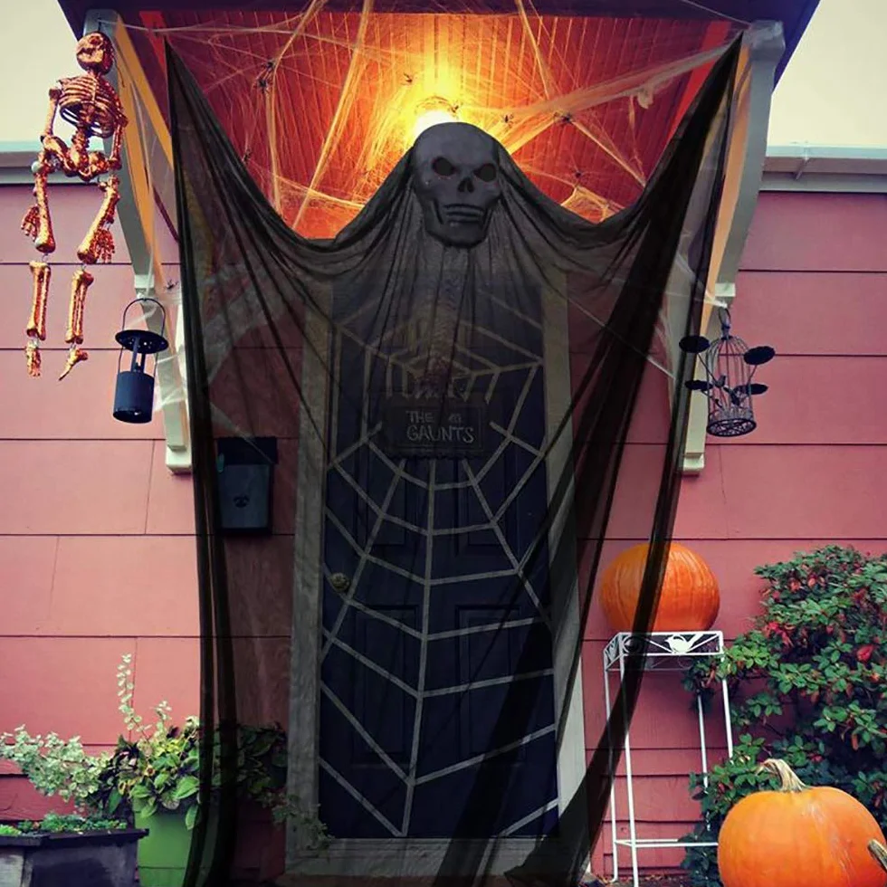 Wiszący rekwizyt na Halloween, wiszący szkielet, latający duch, długość 3,3 m, dekoracja wisząca na podwórko, imprezę, do baru (czarny)