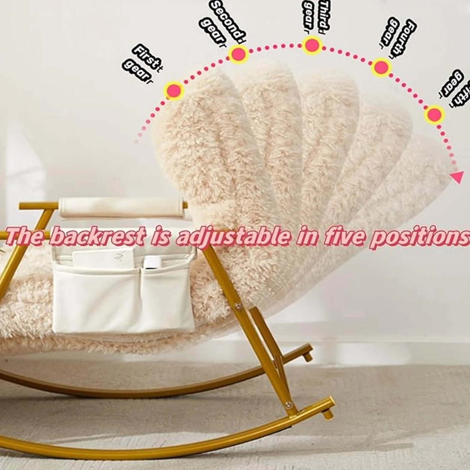 Fotel Bujany Salonu Pomieszczeniach Pięciopoziomowe Regulowane Oparcie,Pluszowy Fotel Rozkładany, Gruba Stalowa Rama, Nośność 200 Kg, Krzesła Ogrodowe,Rozszerzony Regulowany Podnóżek(Golden Leg)