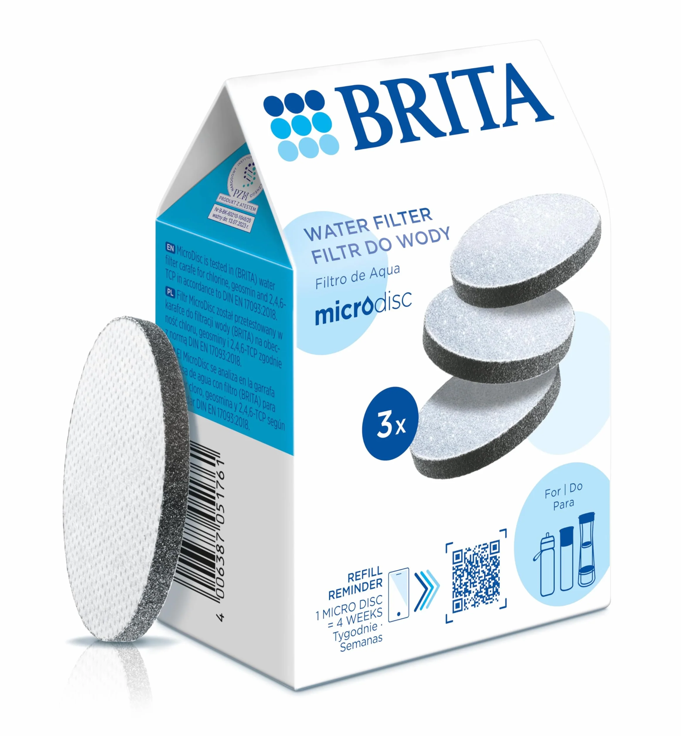 BRITA MicroDisc (3 szt) wymienne filtry do wody do butelek i karafek - redukuje PFAS, chlor, mikrocząsteczki