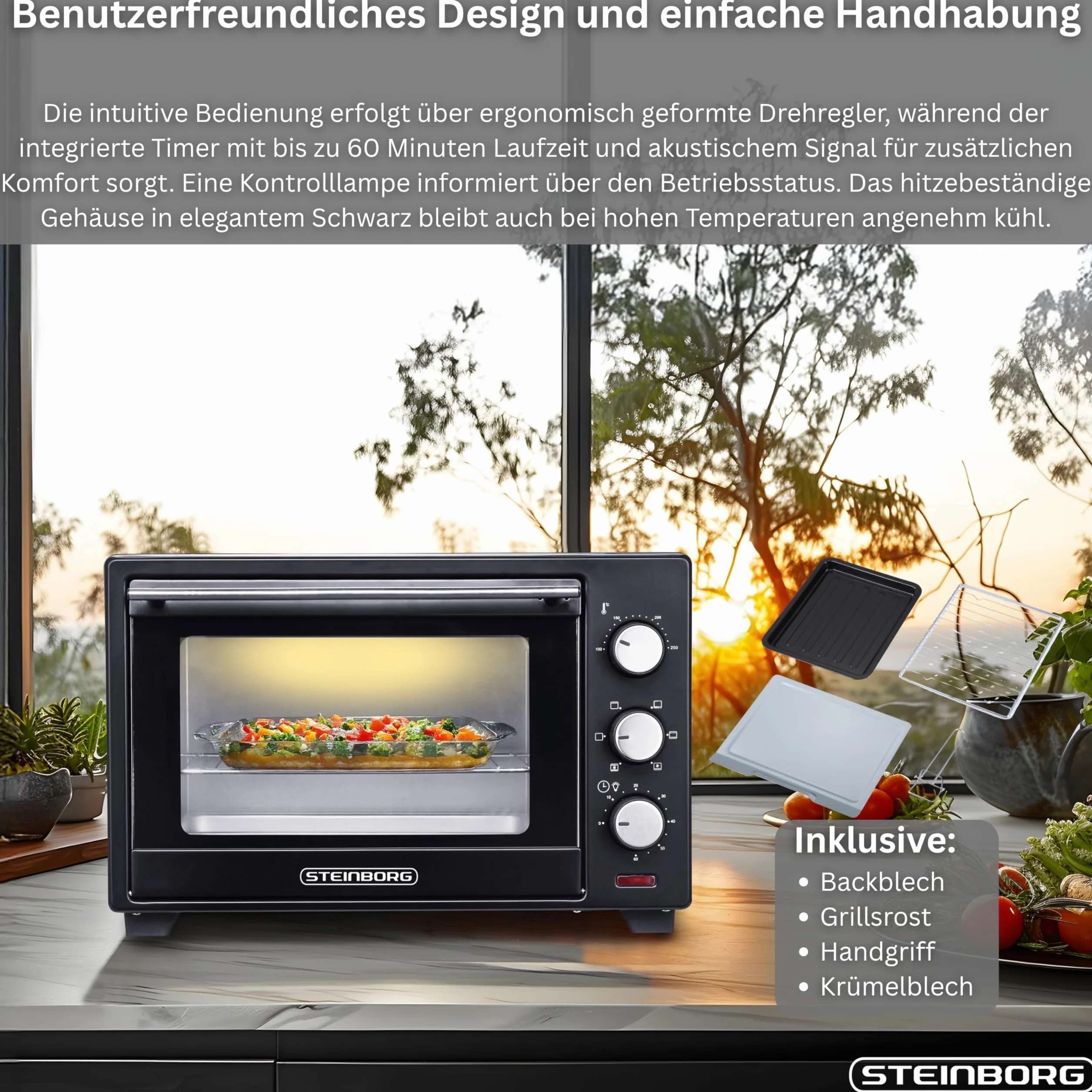 Steinborg mini piekarnik z termoobiegiem 1600 W 25 litrów piec do pizzy