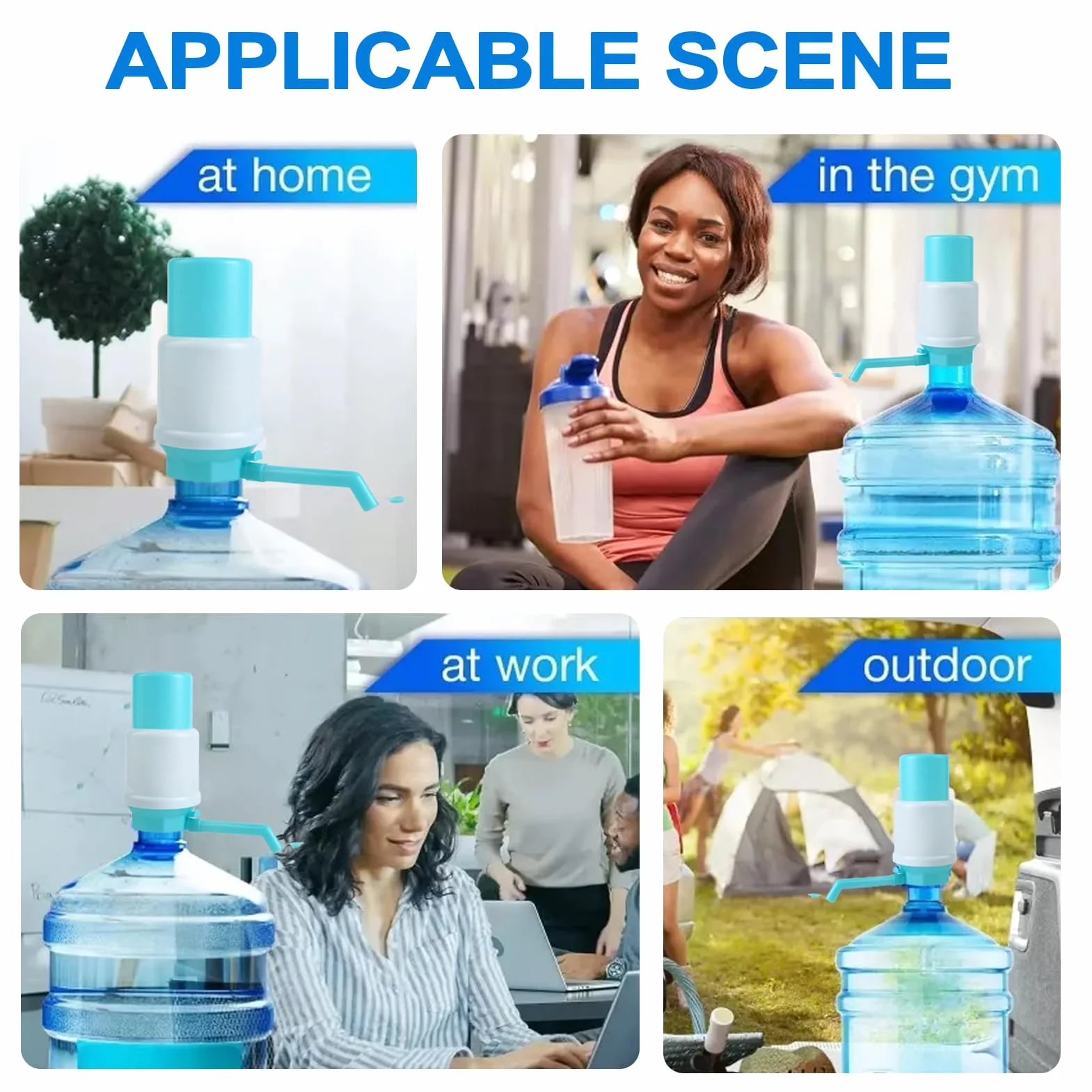 Water Gallon Dispenser, Manual Water Bottle Pump, Leakproof Hand Press Spout, Adjustable Tube Length, for Home Camping Agency Use, 7.09x3.15x3.94 Inches, Blue, 1 Piece