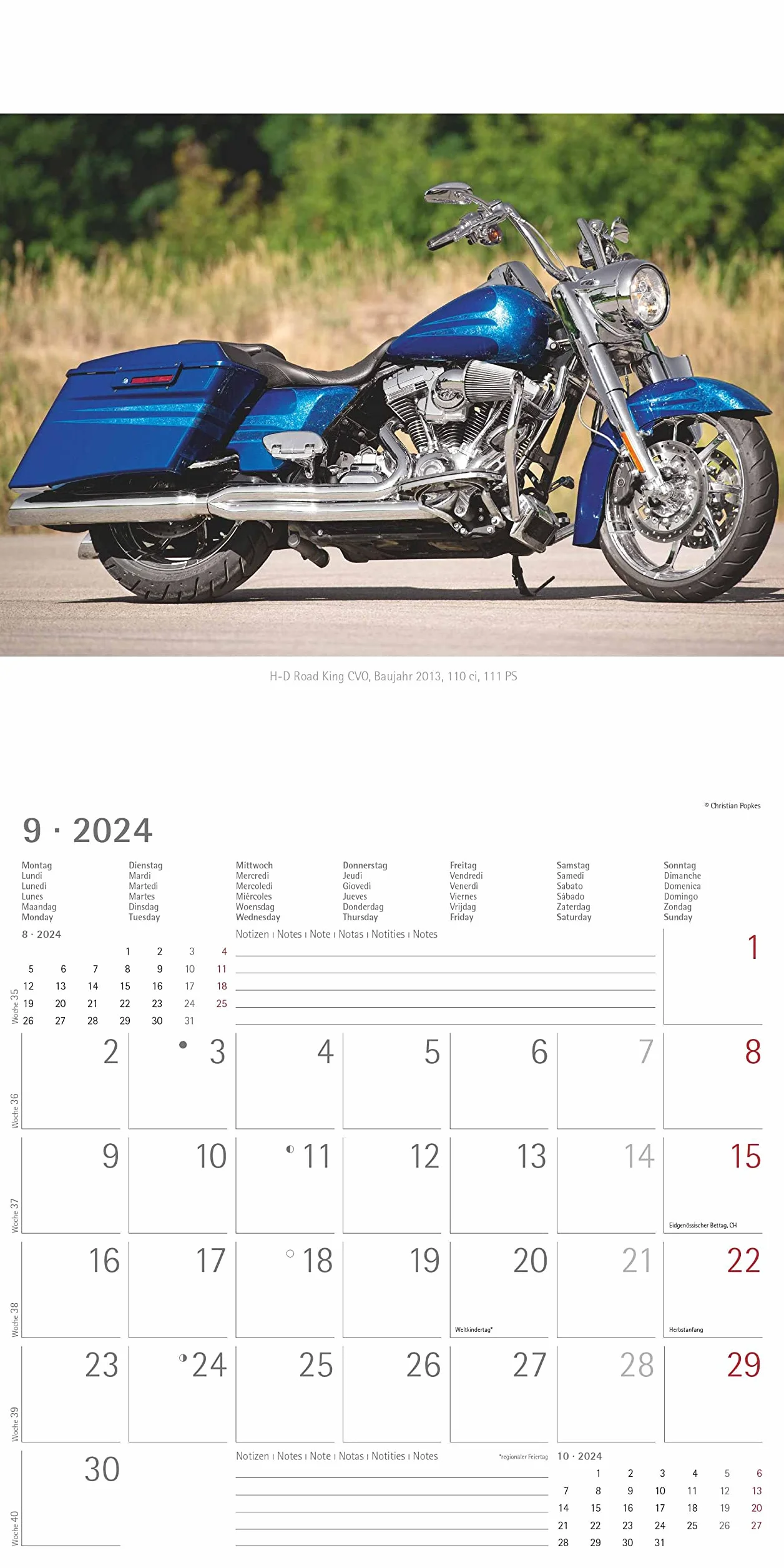 Harleys 2024 - Broschürenkalender 30x30 cm (30x60 geöffnet) - Kalender mit Platz für Notizen - Motorräder - Bildkalender - Wandplaner - Harley-Davidson