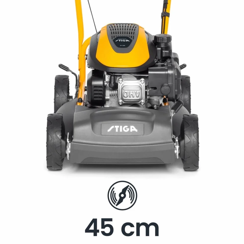 STIGA Multiclip 47 S silnik wybuchowy, kosiarka do trawy trakcyjnej z silnikiem o pojemności 123 ccm, płyta tnąca 45 cm, 5 wysokości cięcia, ergonomiczny uchwyt składany