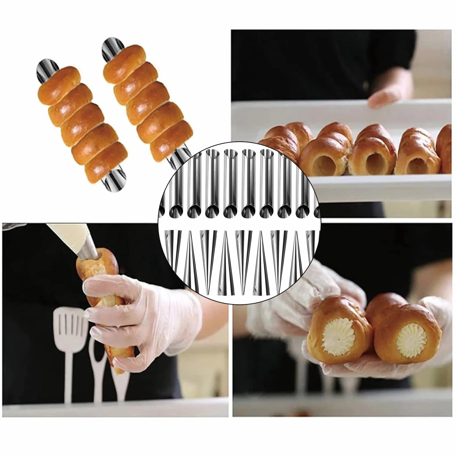 Cannoli 16 szt. foremek do pieczenia ze stali nierdzewnej, kształt Cannoli, kształt stożkowy do rurek Cannoli, rogalika, formy do pieczenia, ze szczotką do czyszczenia