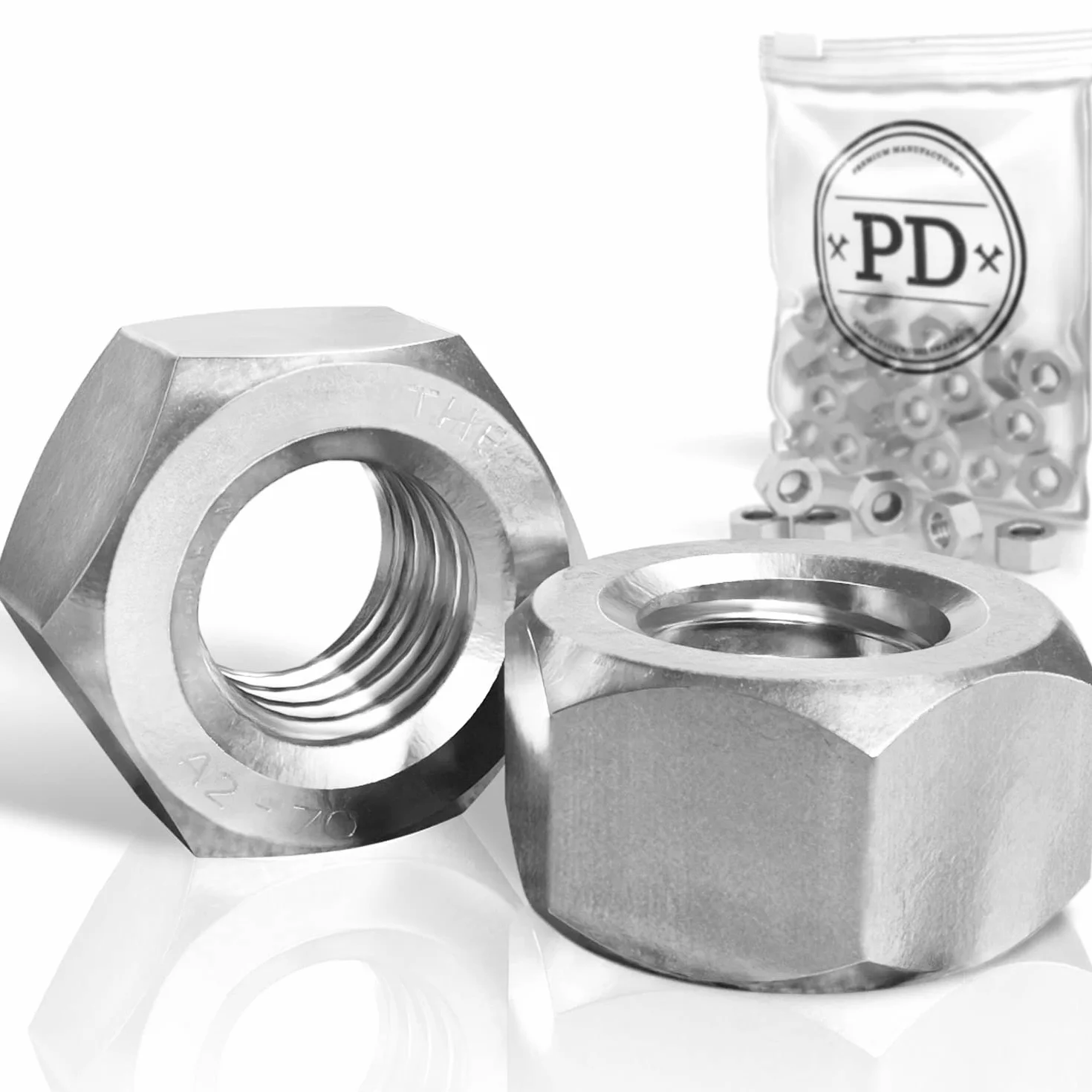 PD® Nakrętki M10 (DIN 934 / ISO 4032) | Wysokiej jakości nakrętki sześciokątne ze stali nierdzewnej A2 V2A | Nakrętki sześciokątne Hex Nut do śrub, trzpieni gwintowanych i prętów gwintowanych | 12 sztuk