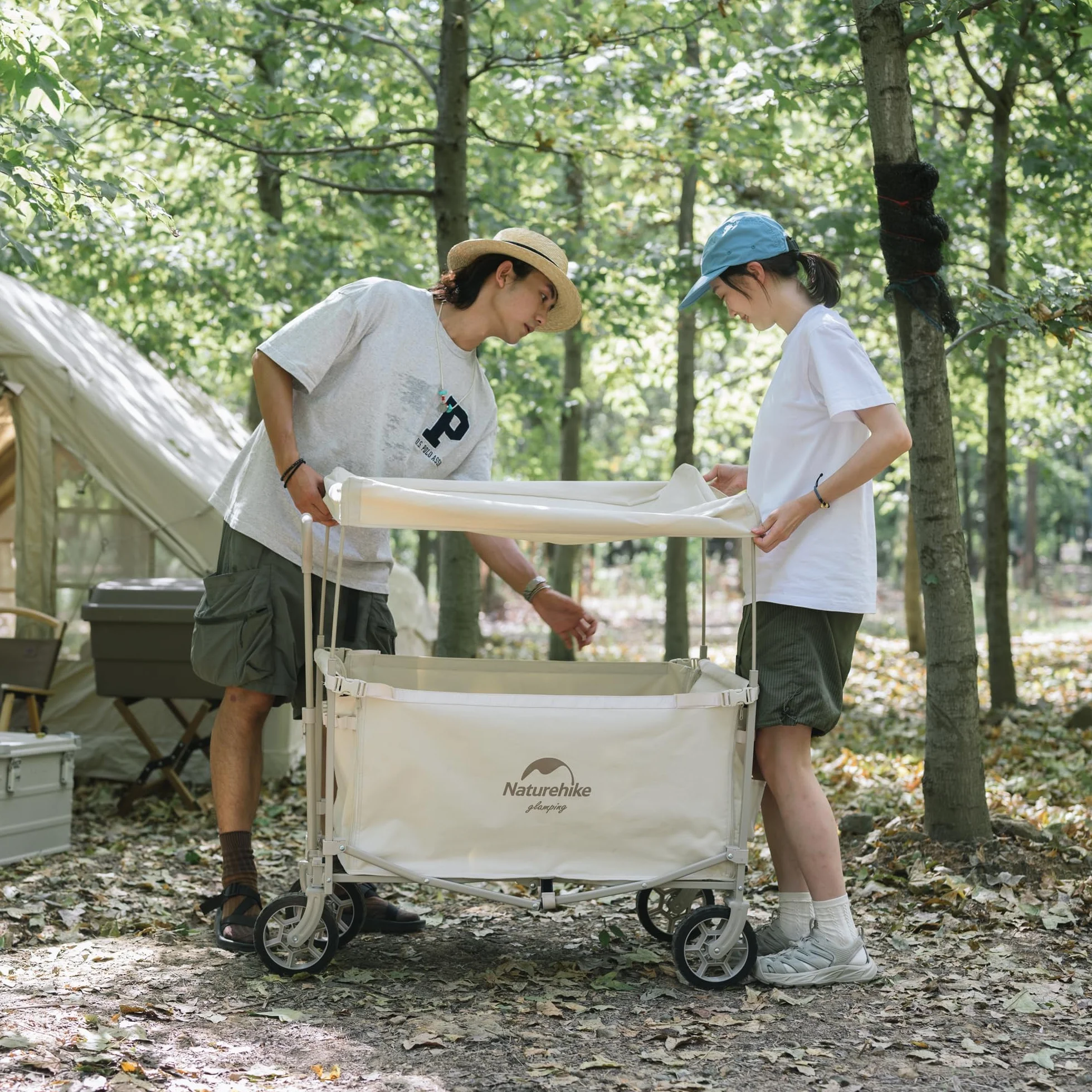 Naturehike Składany wózek ręczny do szerokich opon, do wszystkich terenów, nie wymaga montażu Pojemność 146 l i nośność 120 kg（Brązowy）
