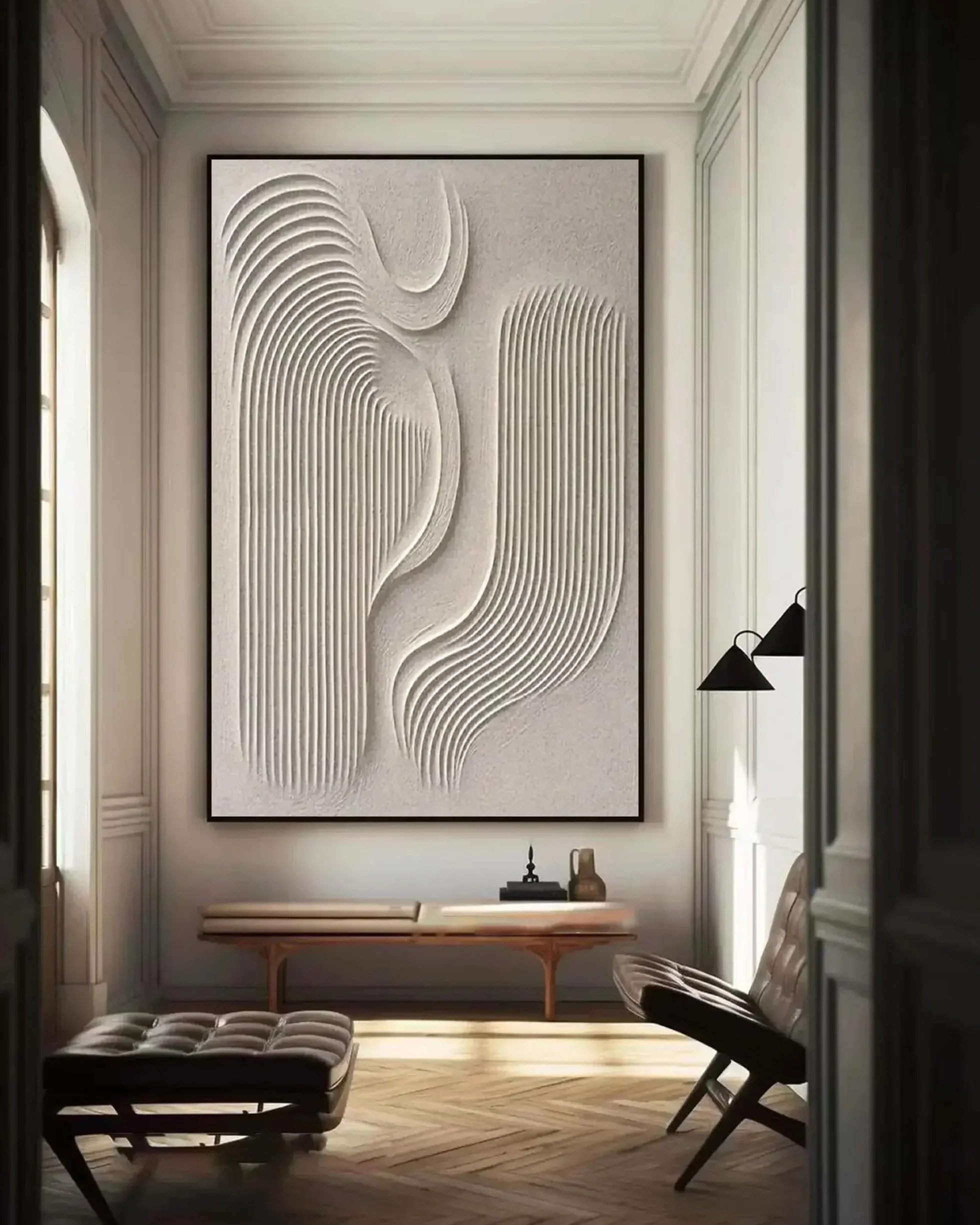 LMYCHENG Duży beżowy teksturowany obraz 3D, abstrakcyjne plakaty na płótnie gipsowe, obrazy ścienne Wabi Sabi, minimalistyczny nowoczesny wystrój 80 x 120 cm bez ramki