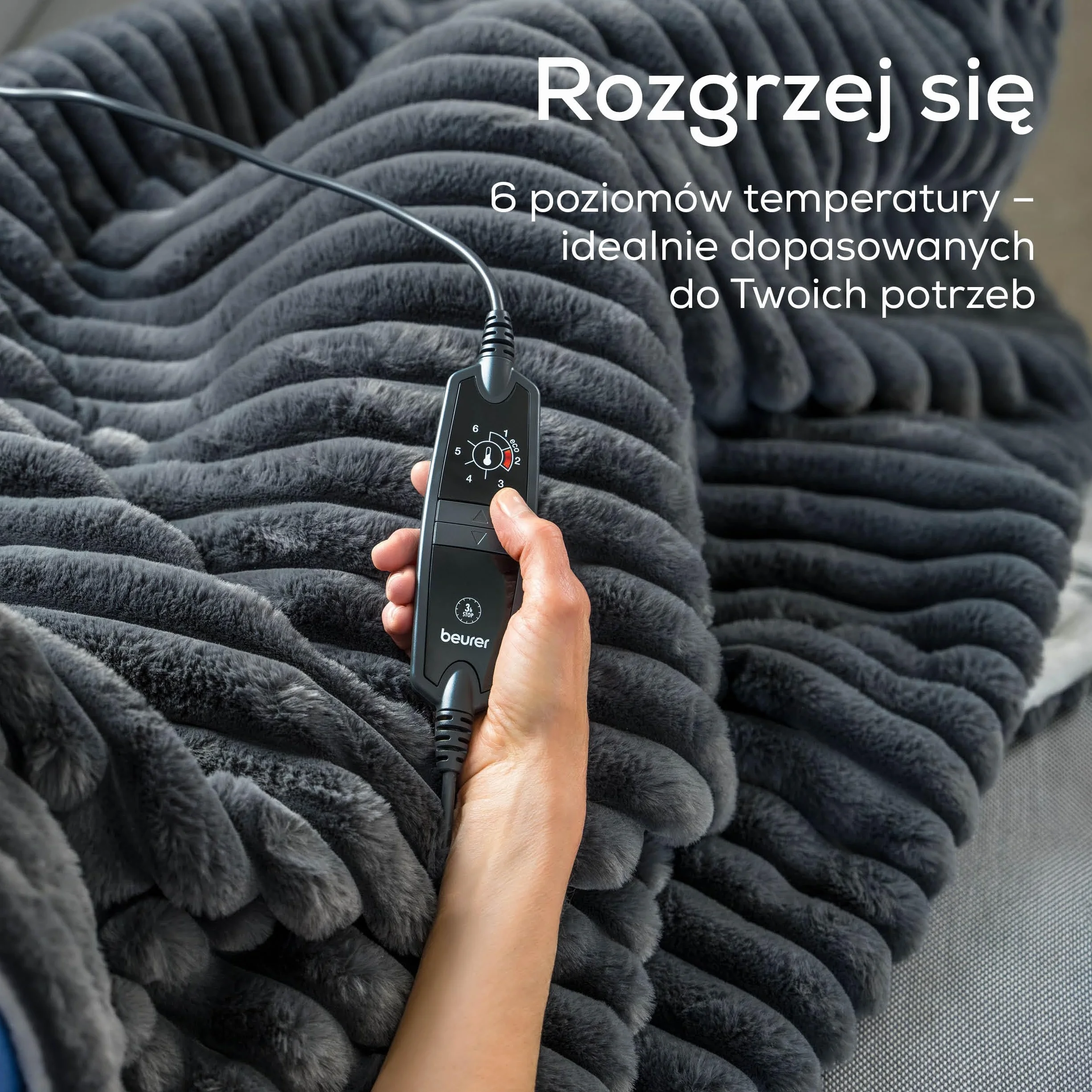 Beurer Stockholm koc elektryczny, przytulny koc grzewczy z luksusowego materiału wierzchniego z 6 poziomami temperatury, z automatycznym wyłączaniem i systemem bezpieczeństwa, można prać w pralce