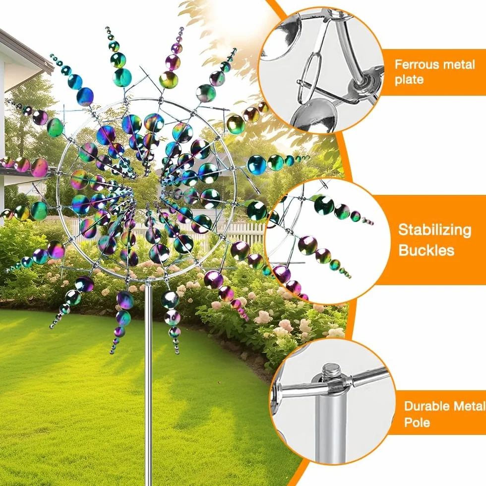 Wiatrak kinetyczny, HOVCEH Upgraded Rust-Proof Kinetyczny wiatrak, 3D 360° Podwójne wirniki Kinetic Metalowy wiatrak do patio trawnika i ogrodu