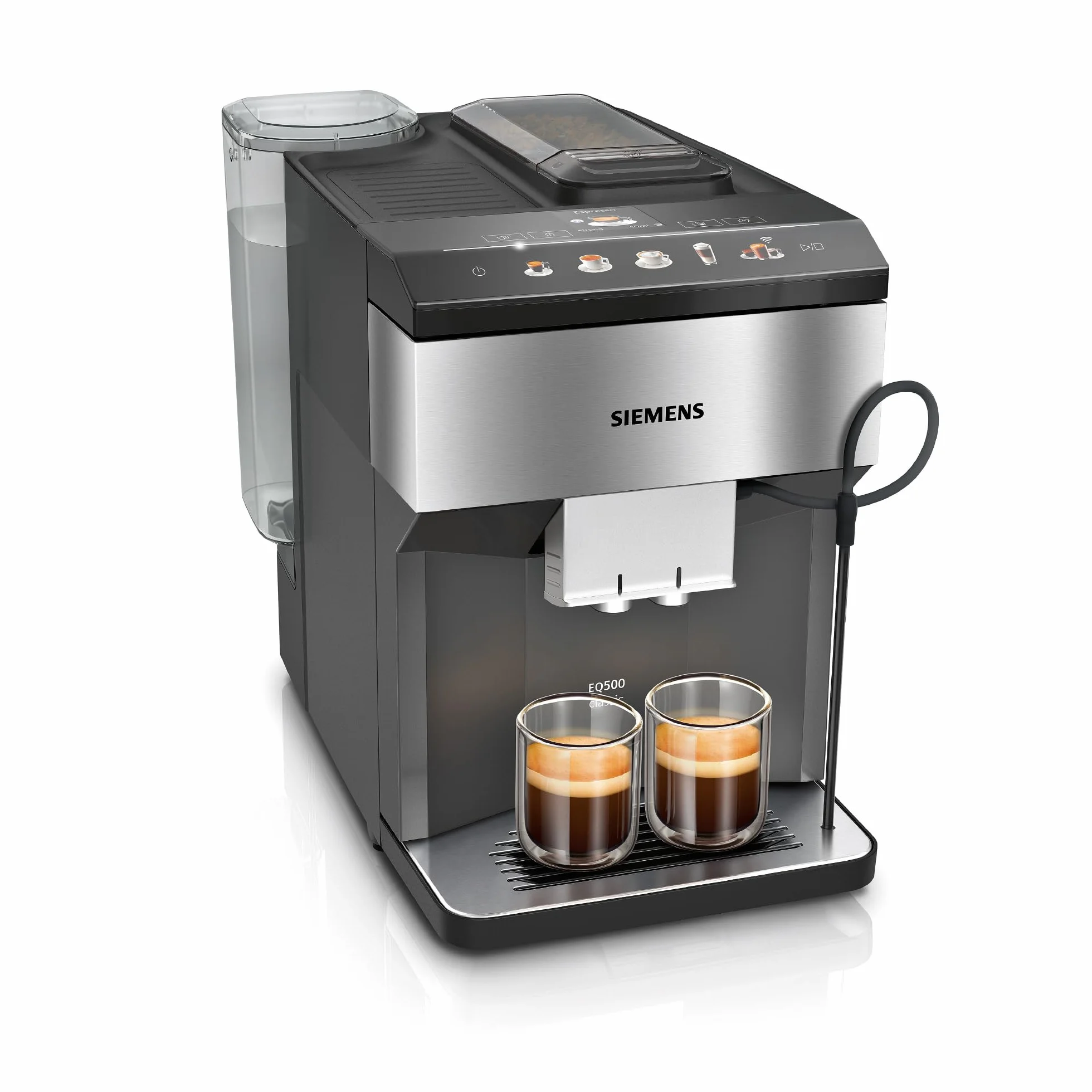 Siemens, W pełni automatyczny ekspres do kawy, EQ500, Home Connect, aromaDouble Shot, AutoMilk Clean, CeramDrive, CoffeeSelect Display, OneTouch DoubleCup, stal nierdzewna/czarny, TP516RX3