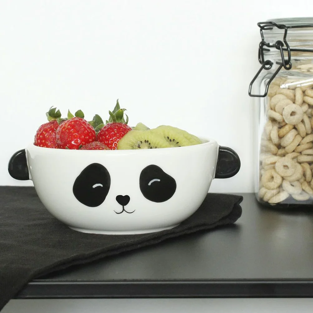 Winkee - Panda miska na musli | słodka mała miska z ceramiki z uszkami pandy | misa z kamionki o słodkim wyglądzie pandy | prezent na urodziny, rozpoczęcie szkoły, Boże Narodzenie, Walentynki