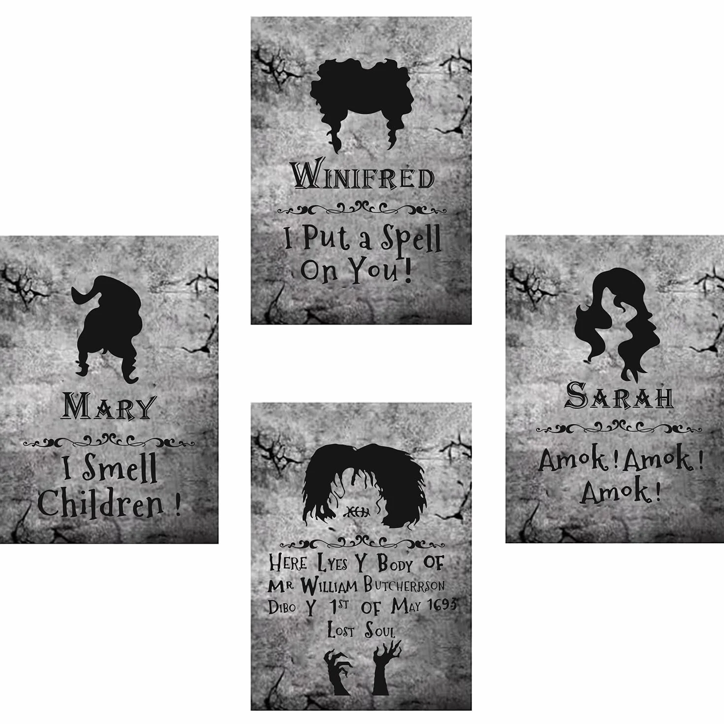4 duże nagrobki czarownica Hocus Poc Halloween Decor, Znaki Dekoracja nagrobków ogrodowych z kołkami, 16 cali Wysoki, Straszny Nagrobek Cmentarny, Na Imprezy W Domu Dziecka