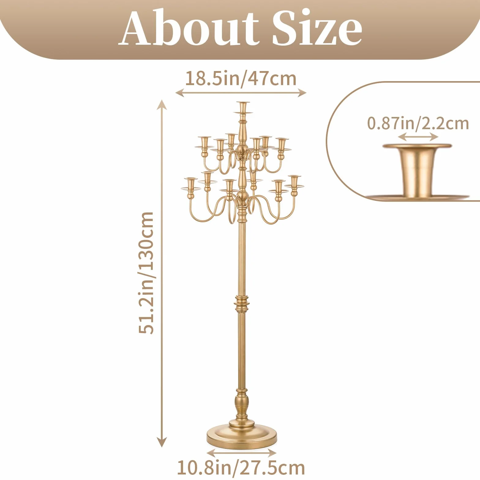 Sziqiqi Złoty świecznik wysoki na ślub: 13-ramienne świeczniki vintage 130 cm duży stożkowy świecznik stojący stojący 2 szt. na imprezę kolację urodziny rocznica dekoracje