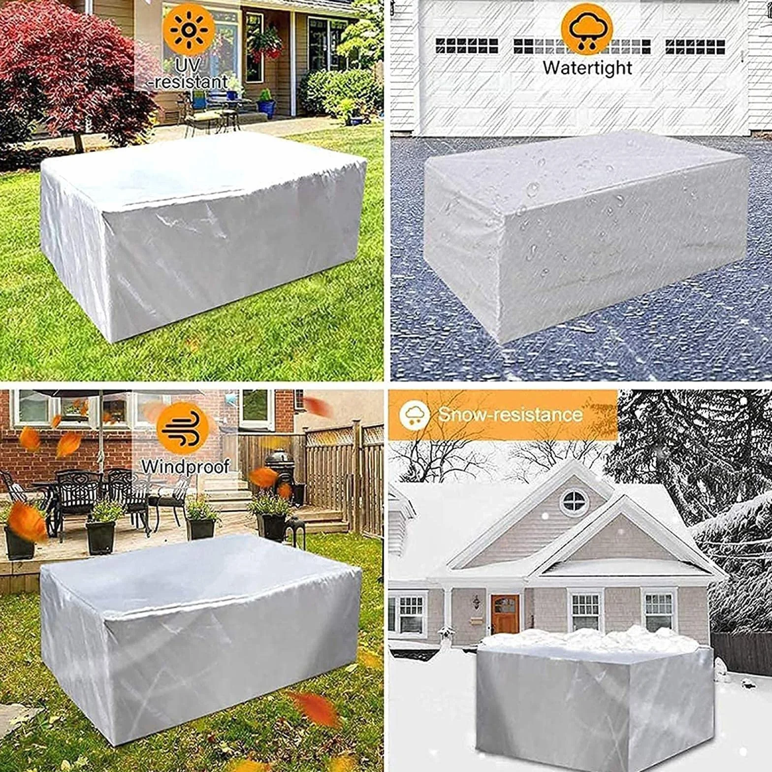 Pokrowce na meble ogrodowe, prostokątne, 150 x 100 x 75 cm, na zewnątrz patio rattanowa narzuta na sofę, anty-UV pokrowiec na sofę ogrodową, odporne na rozdarcia pokrowce ochronne na krzesło stołowe, na zewnątrz, kolor srebrno-szary