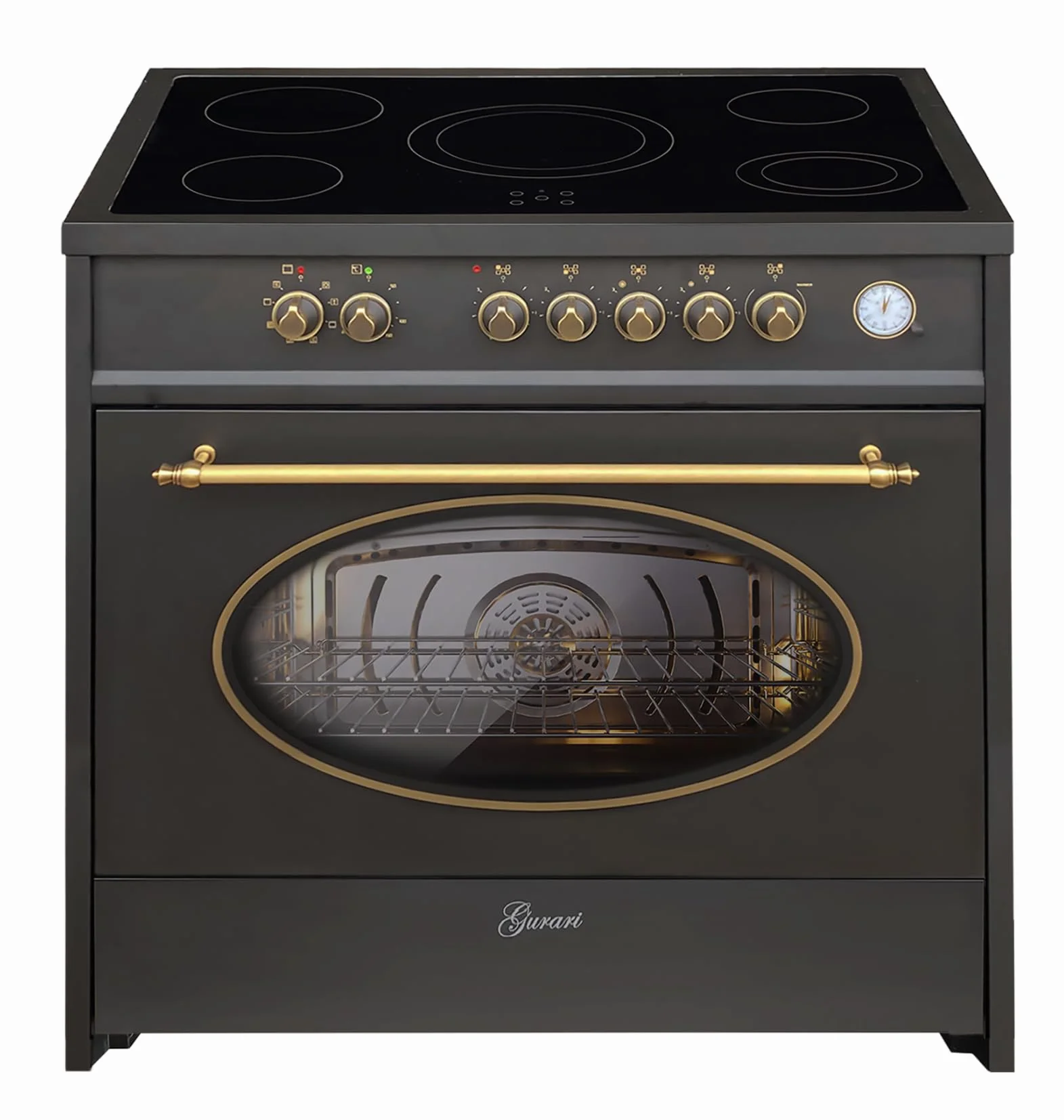 GURARI Elektryczna kuchenka stojąca 90 cm GCH E 912 BL Retro ceramiczna Czarna 121 L Wolnostojąca