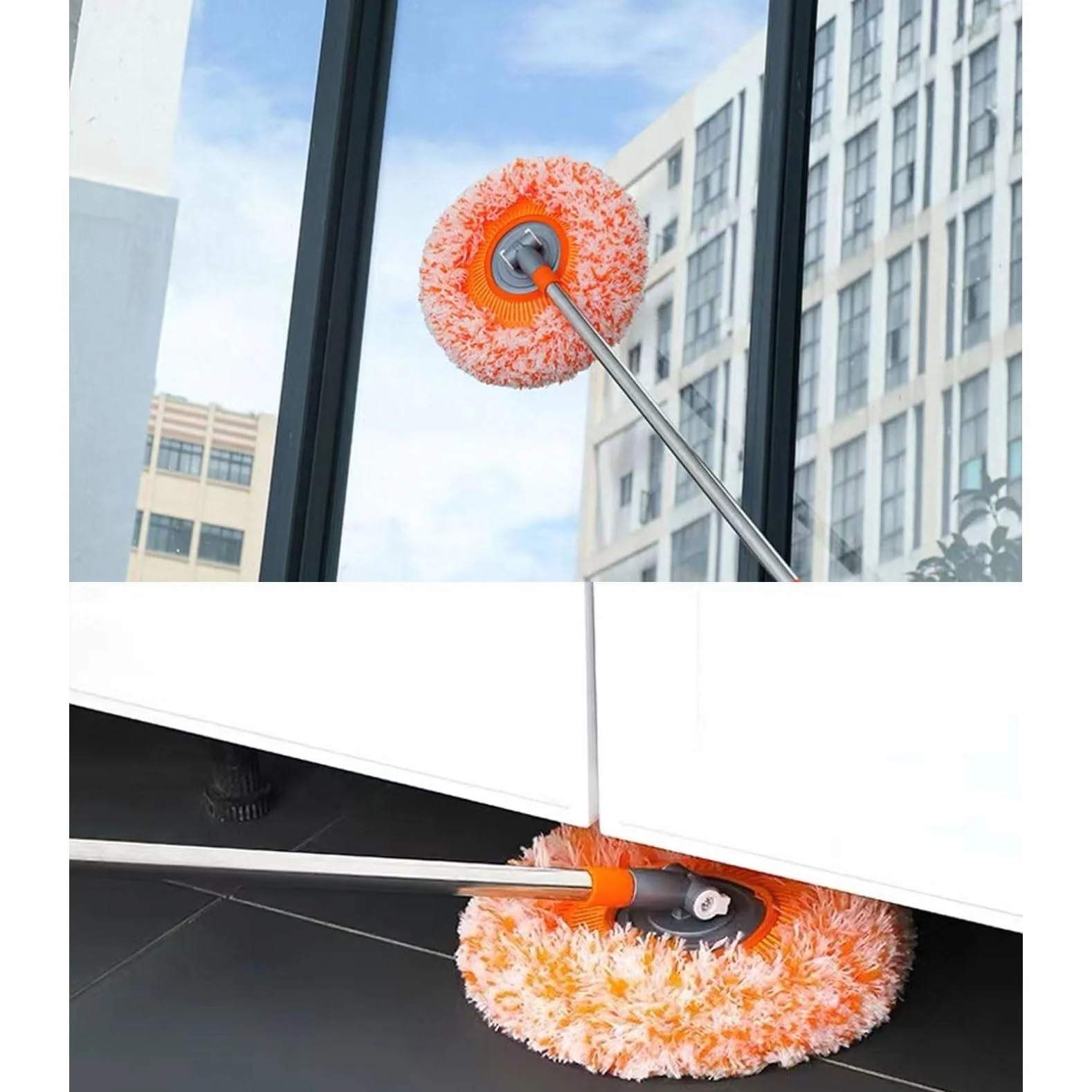 Mop Do Czyszczenia Z Możliwością Obrotu O 360° I Długą Rączką, Wielofunkcyjny, Do Czyszczenia Domu, Na Ścianę, Sufit, Okno, Podłogę(Orange,1.5m)