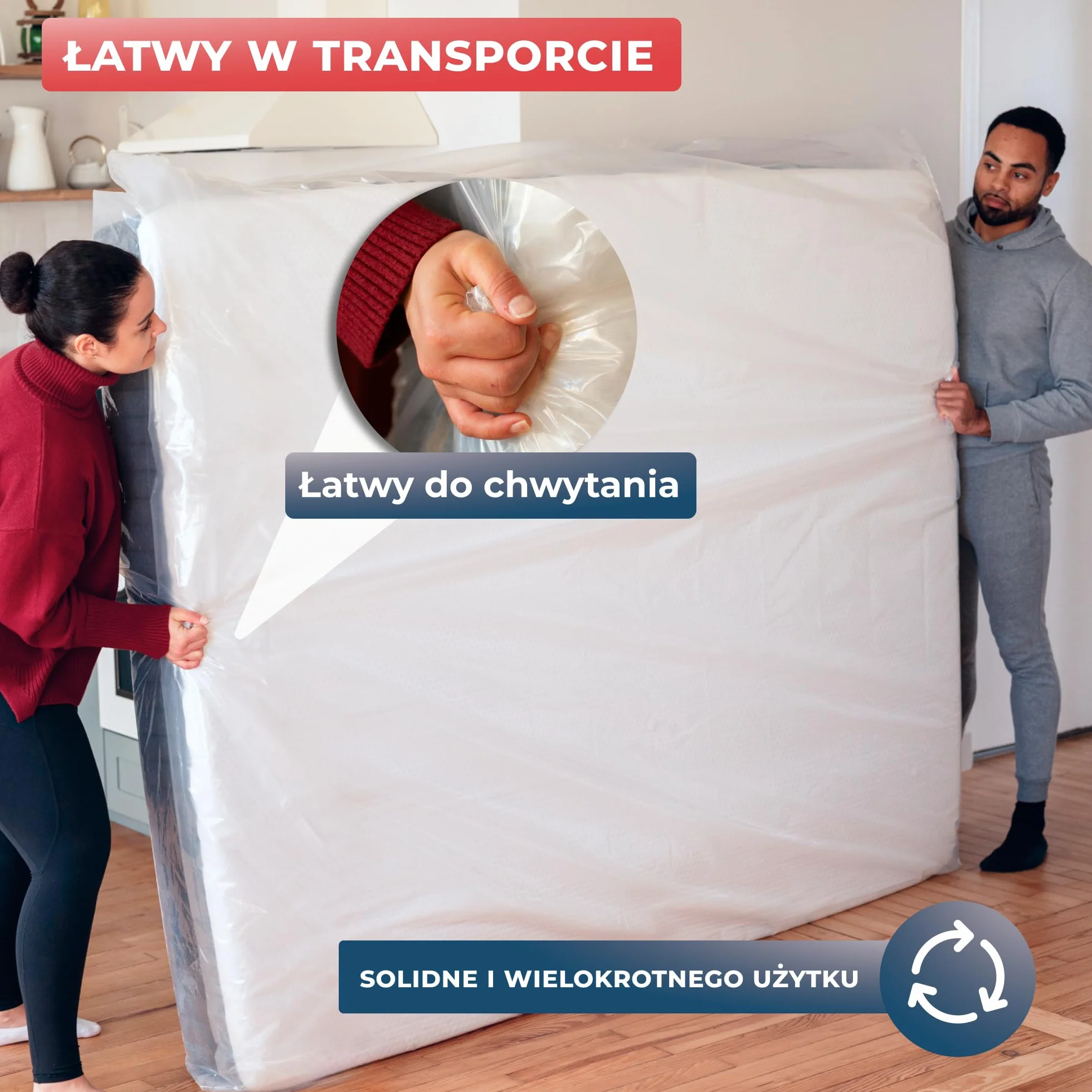 WRAPPYBAG – Plastikowy Pokrowiec Ochronny na Materac – Torba do Przechowywania z Zakładką – do Przeprowadzki, Magazynowania i Transportu – 160 x 200 cm - 2 szt.