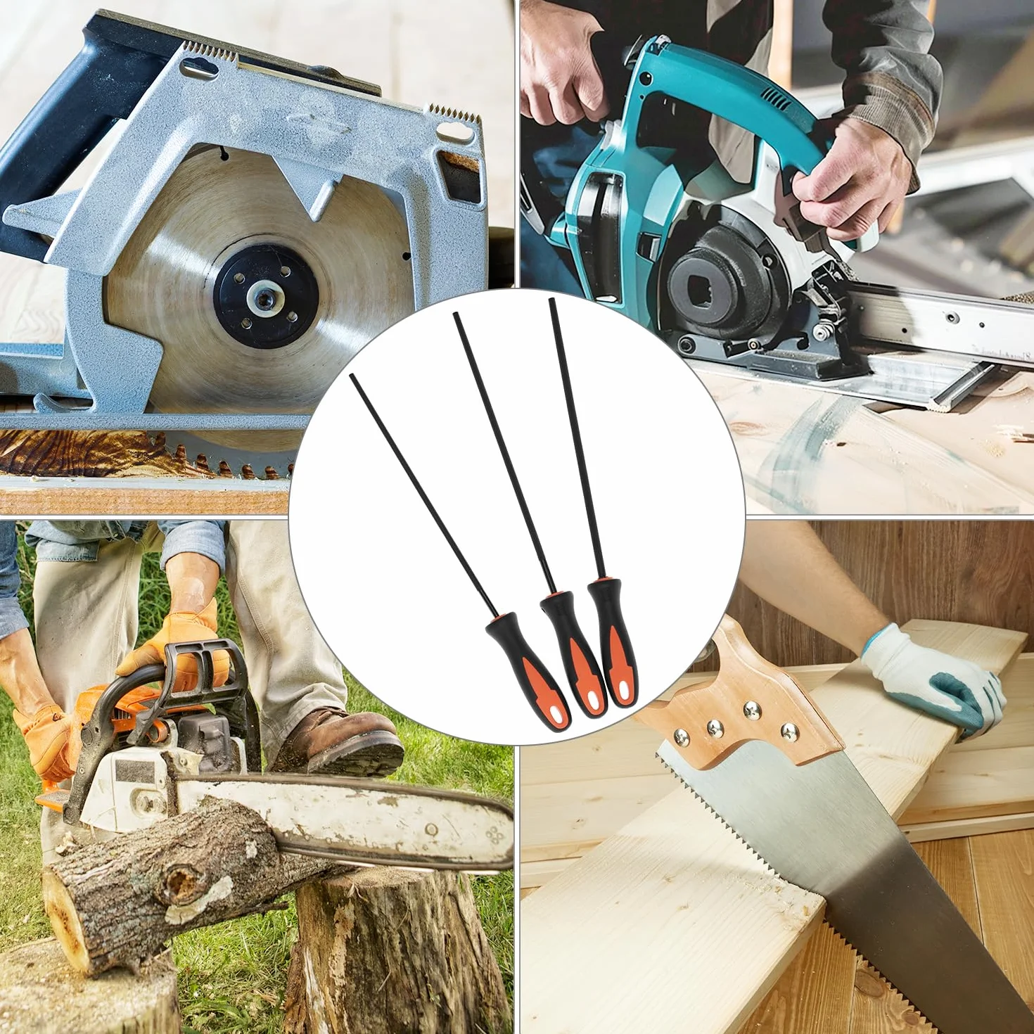 QWORK® Ostrzałka do pił łańcuchowych, 4,0 mm, 4,8 mm, 5,5 mm, ostrzałka łańcuchowa ze stali węglowej, okrągłe pilniki do konserwacji łańcucha piły łańcuchowej, 3 szt