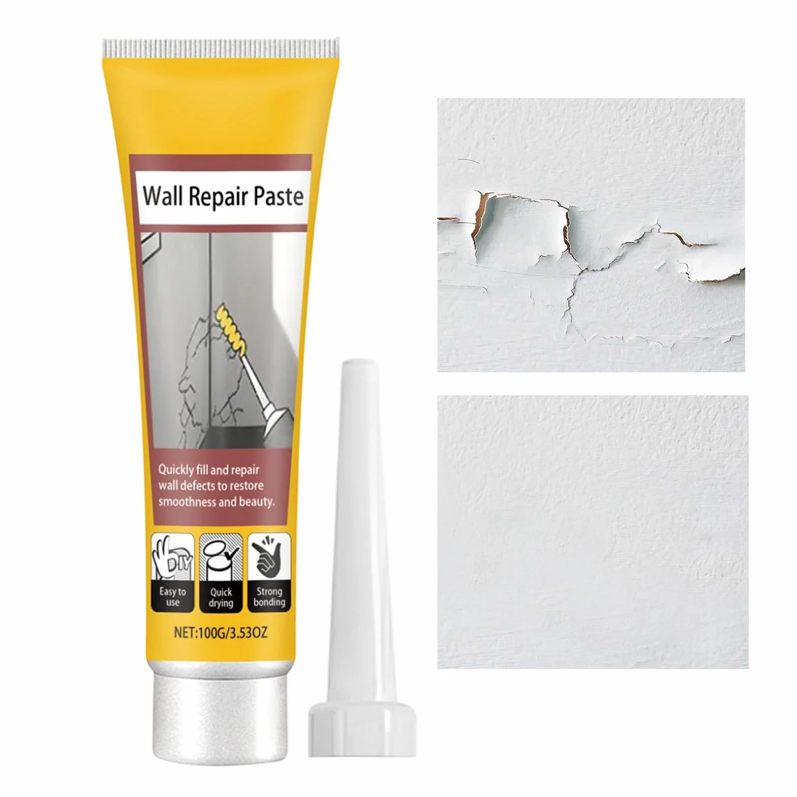 Wall Repair - Wall Crack Repair Paste | 100g Drywall Hole Crack Fix Filler, Quick-Dry Formula with Clean finish, Walls Mending Cream for Ceilings, Corners Damage