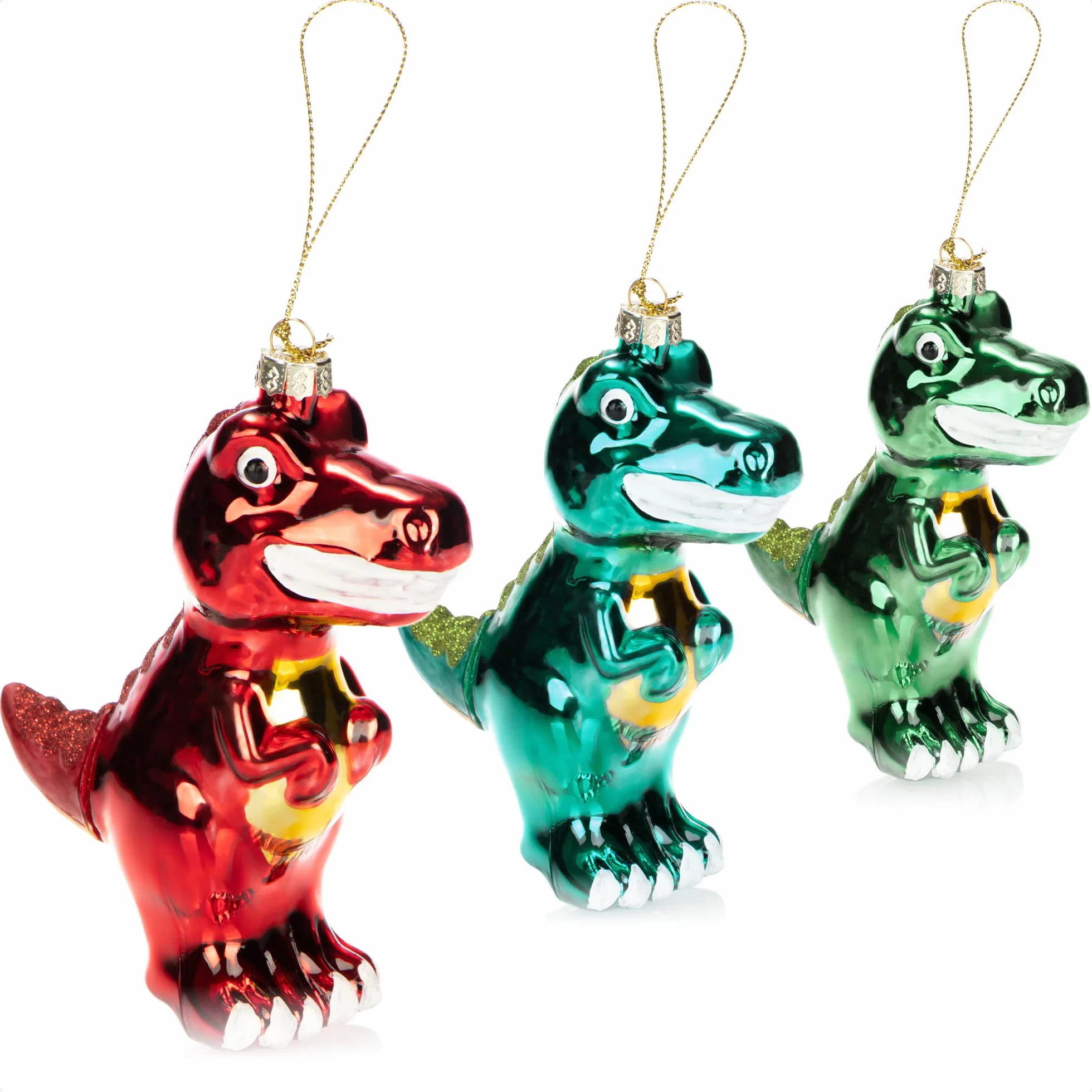 COM-FOUR® 3x ozdoby choinkowe premium - dekoracyjne szklane dinozaury - bombki choinkowe jako ozdoby swiateczne - zawieszki na choinki - wysokiej jakosci bombki choinkowe (Dino - 3 sztuki)