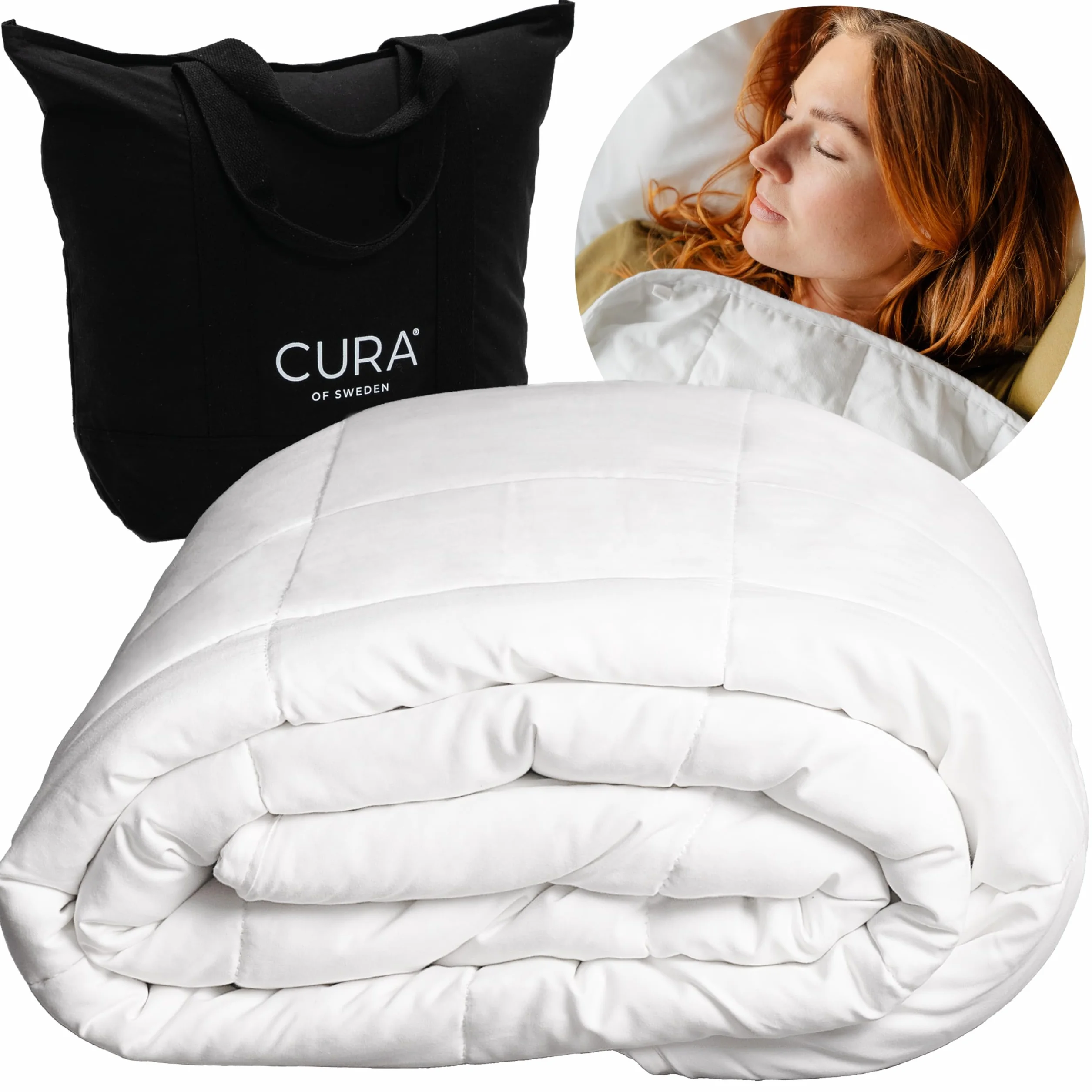 CURA Pearl Classic 135x200 9kg Premium Bawełniany koc obciążeniowy - kołdra obciążeniowa – łagodzi objawy bezsenności, stresu i niepokoju, biały/biała